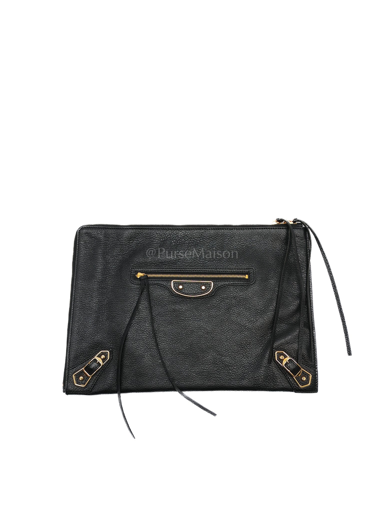 Classic Metallic Edge Clutch in Black Calfskin Leather | Purse Maison Luxury Bags Shop
