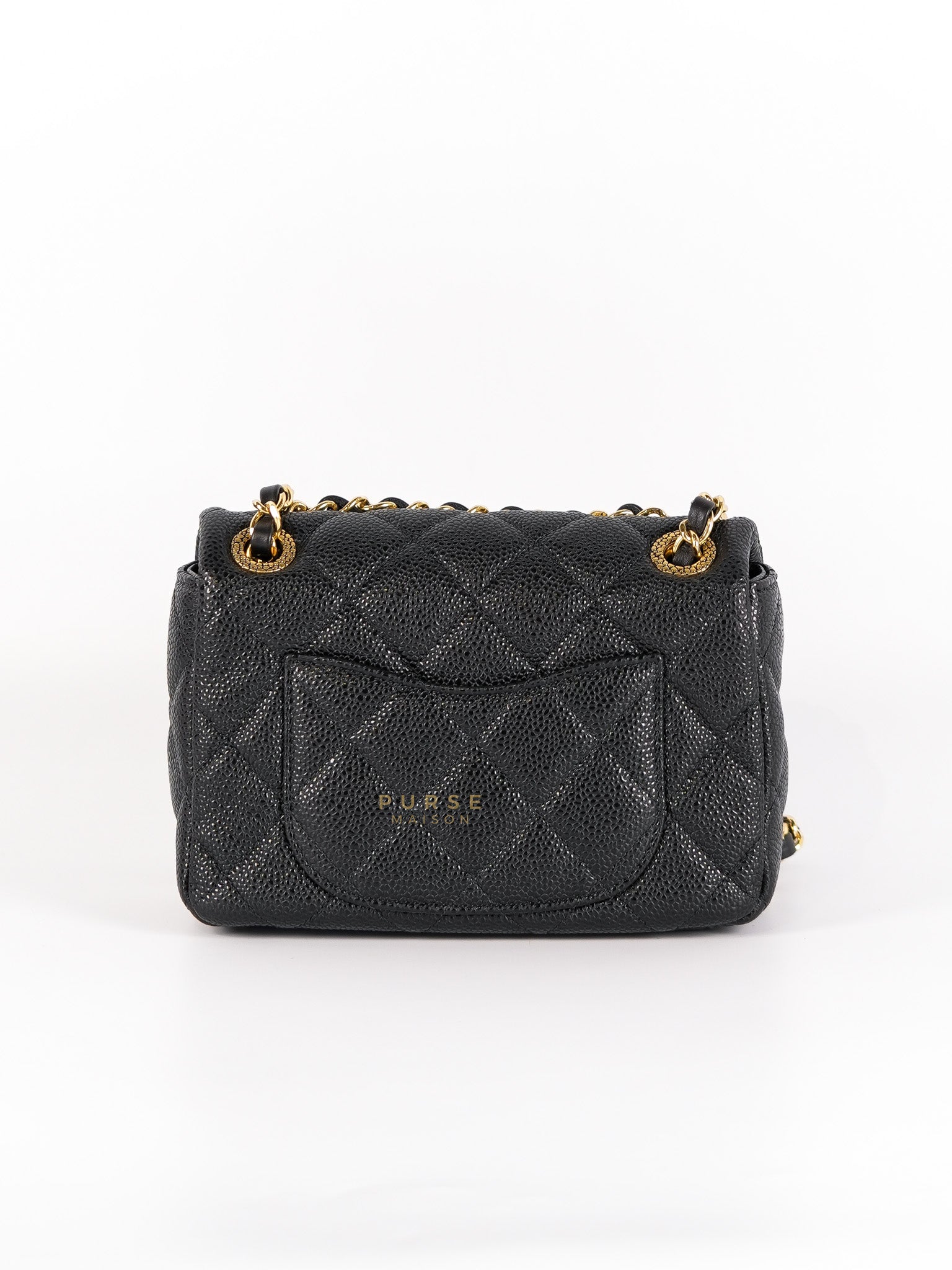 Classic Mini Flap in Black Quilted Caviar Leather and Gold Hardware (Microchip) | Purse Maison Luxury Bags Shop