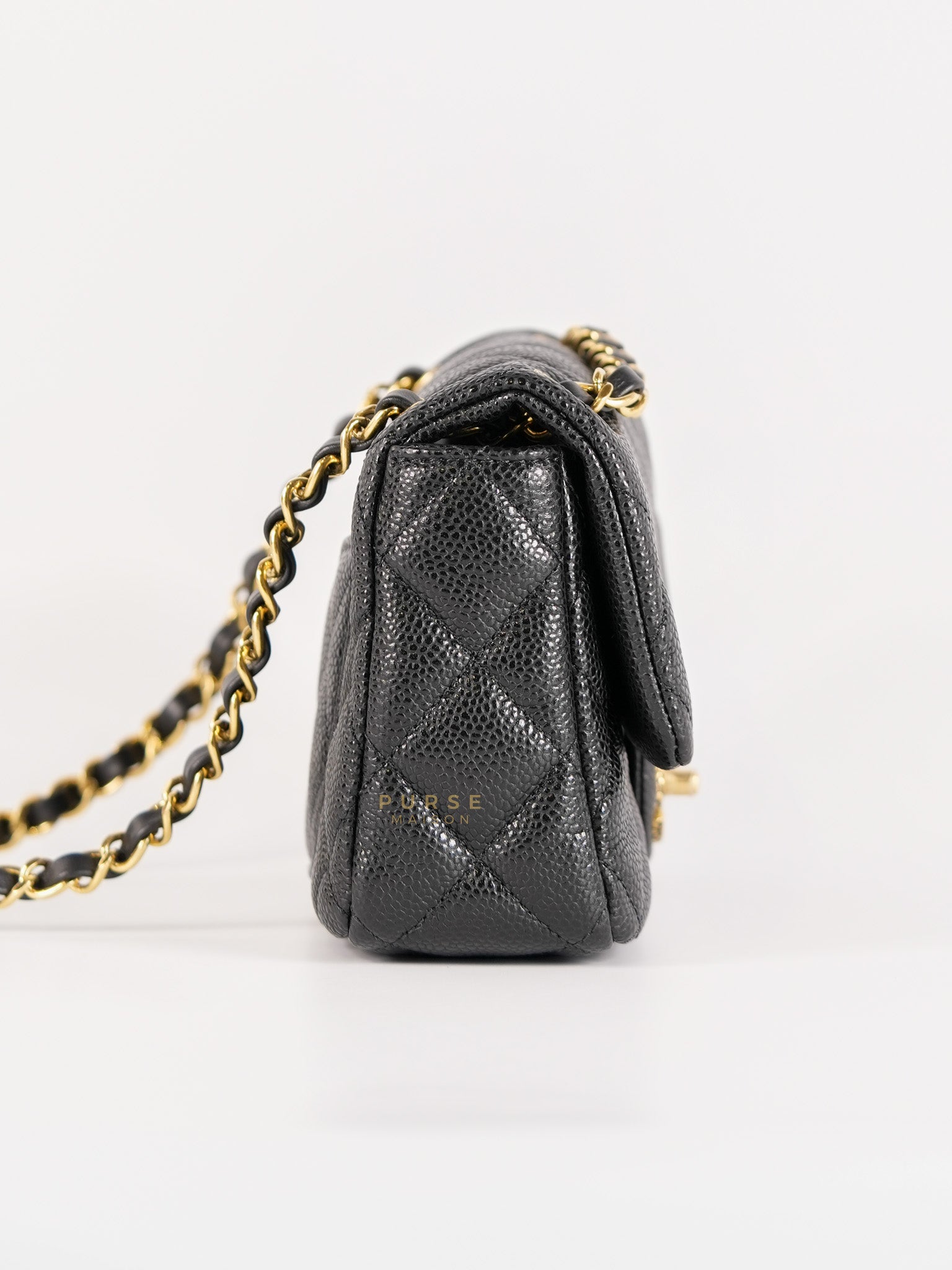 Classic Mini Flap in Black Quilted Caviar Leather and Gold Hardware (Microchip) | Purse Maison Luxury Bags Shop