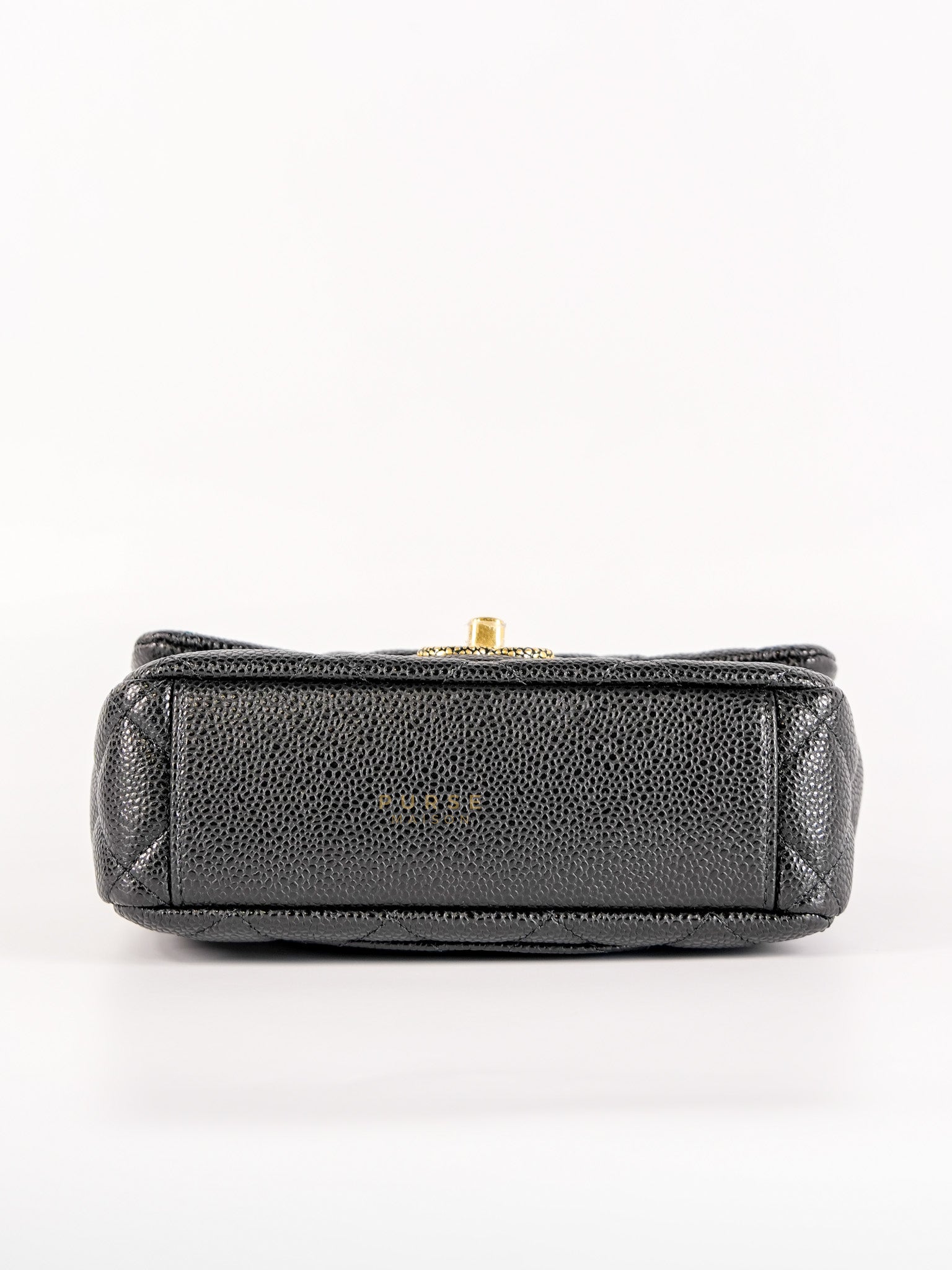 Classic Mini Flap in Black Quilted Caviar Leather and Gold Hardware (Microchip) | Purse Maison Luxury Bags Shop