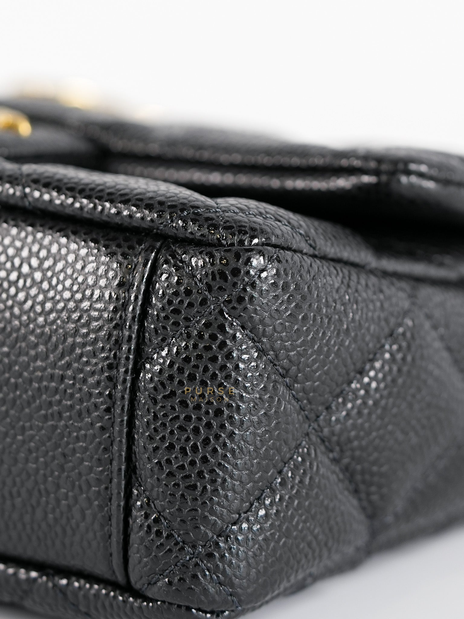 Classic Mini Flap in Black Quilted Caviar Leather and Gold Hardware (Microchip) | Purse Maison Luxury Bags Shop