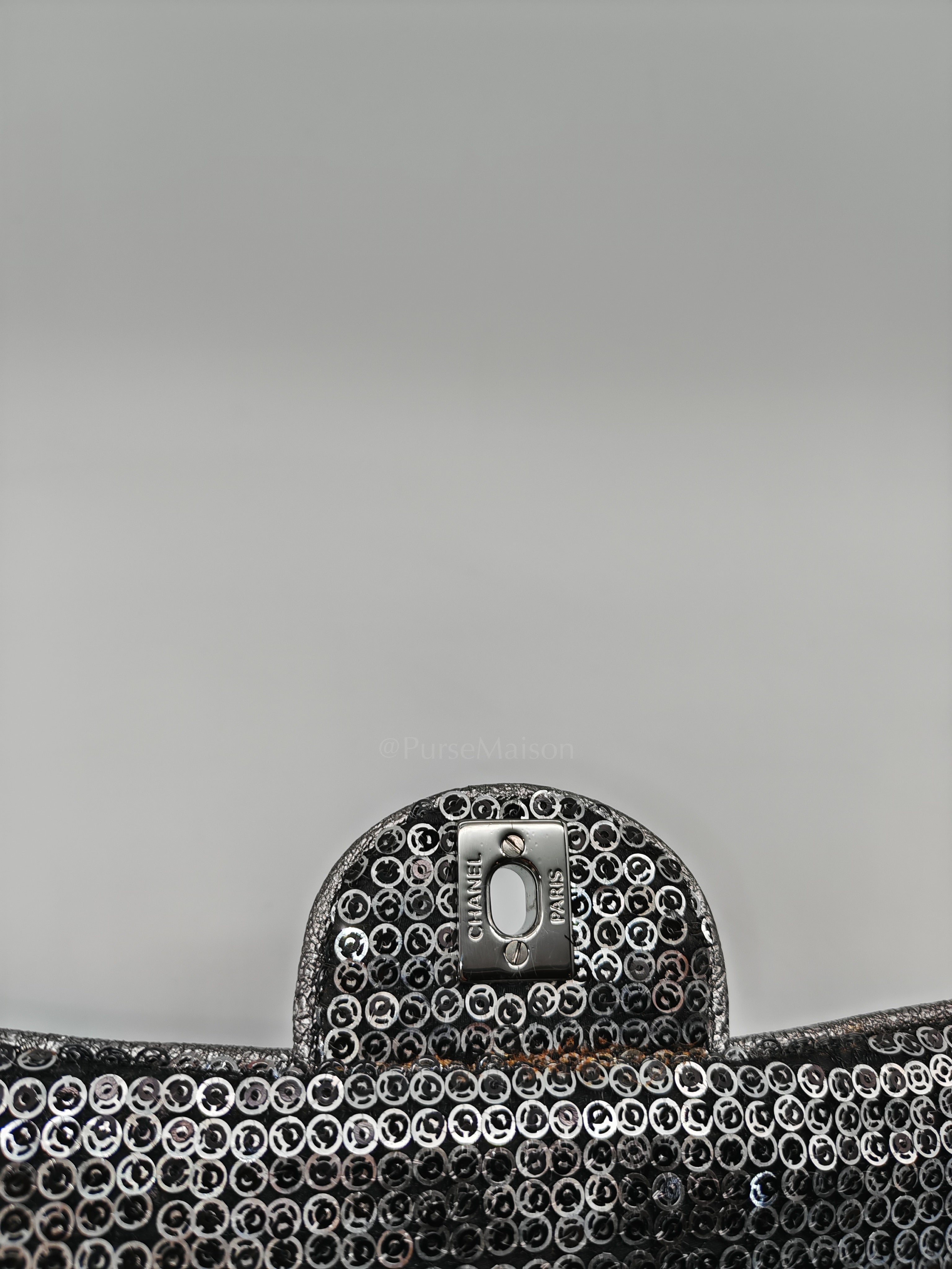 Classic Single Flap Bag in Silver Sequins & Silver Hardware Series 11 | Purse Maison Luxury Bags Shop
