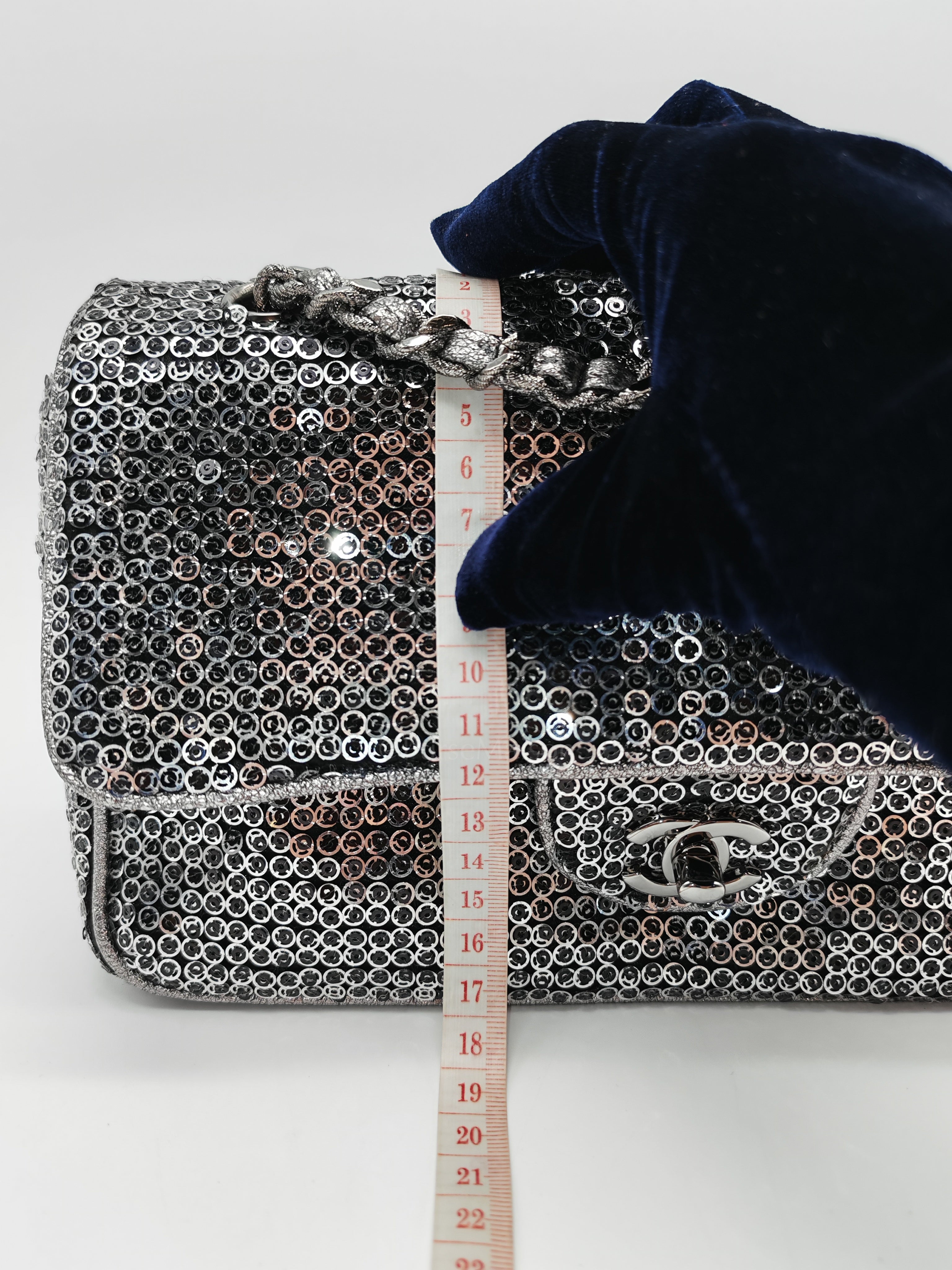 Classic Single Flap Bag in Silver Sequins & Silver Hardware Series 11 | Purse Maison Luxury Bags Shop