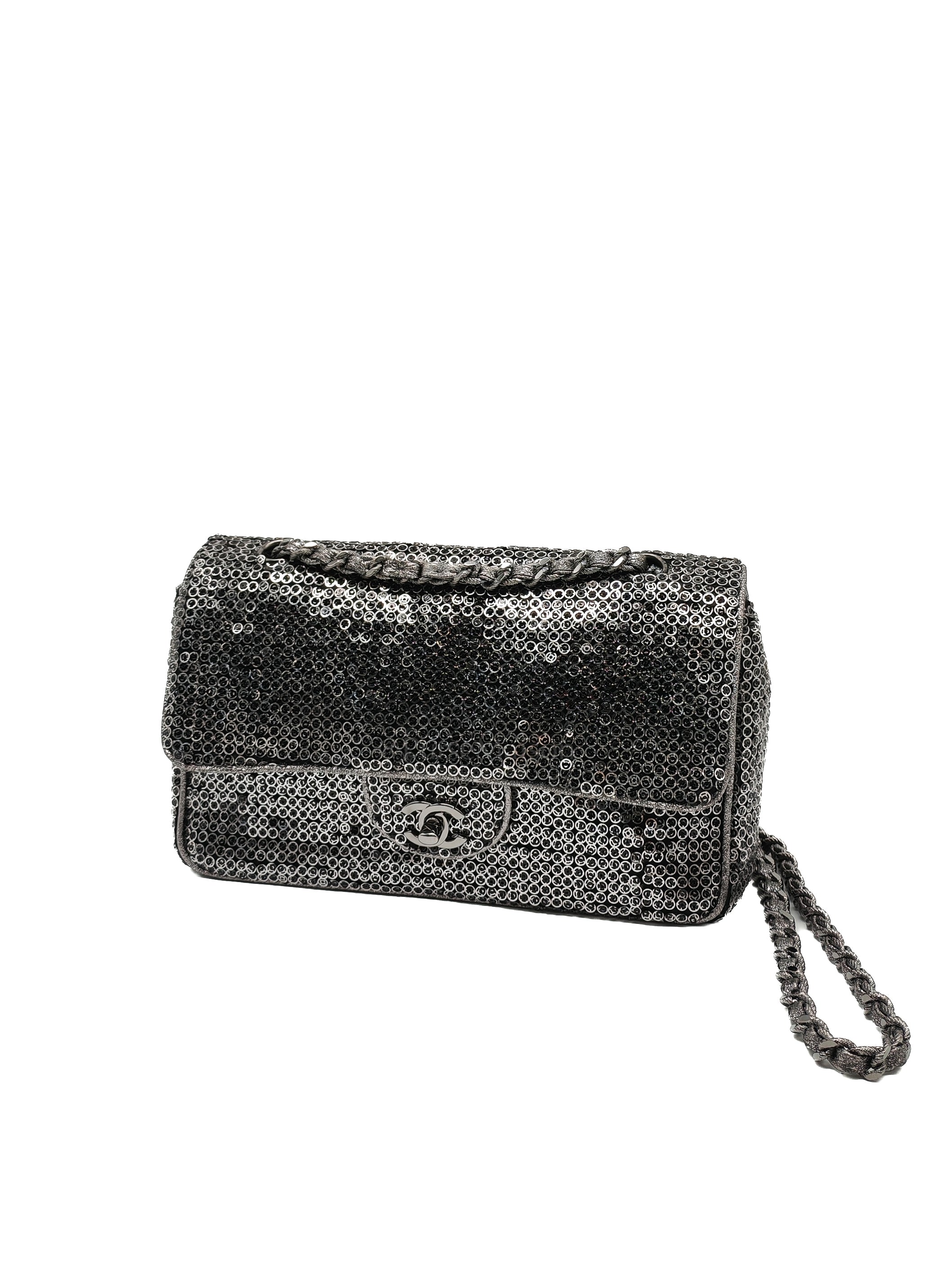 Classic Single Flap Bag in Silver Sequins & Silver Hardware Series 11 | Purse Maison Luxury Bags Shop