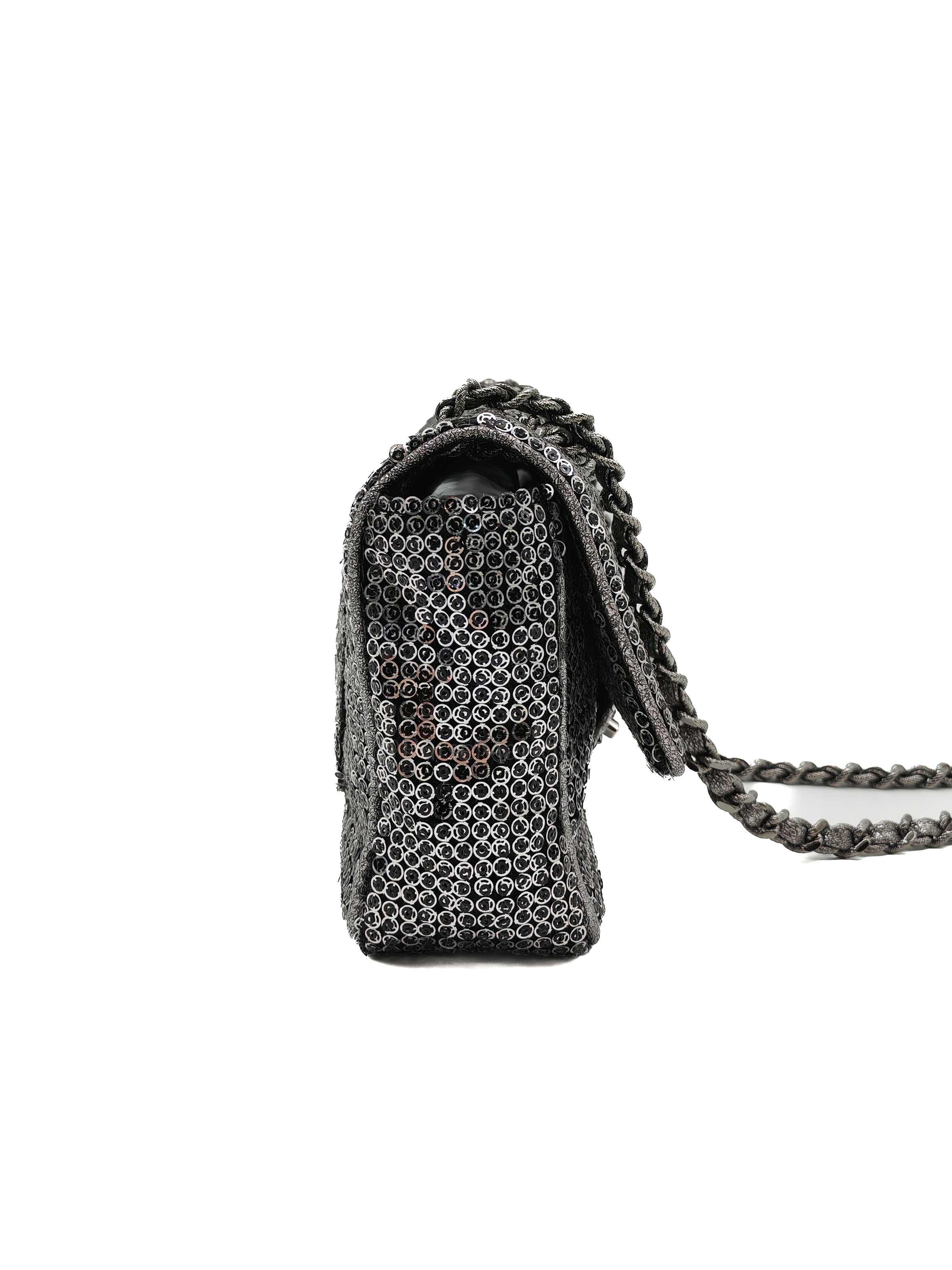 Classic Single Flap Bag in Silver Sequins & Silver Hardware Series 11 | Purse Maison Luxury Bags Shop