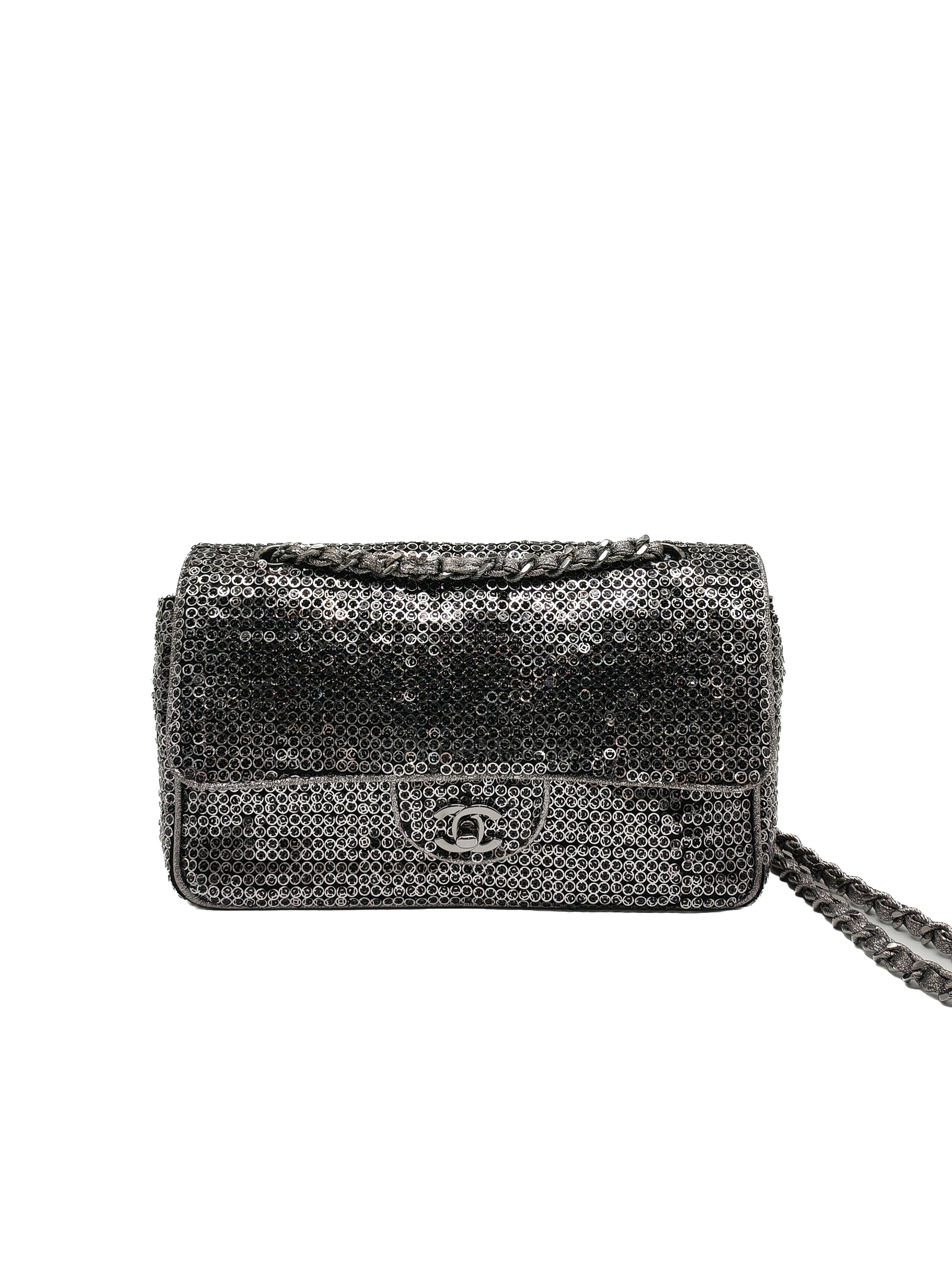 Classic Single Flap Bag in Silver Sequins & Silver Hardware Series 11 | Purse Maison Luxury Bags Shop