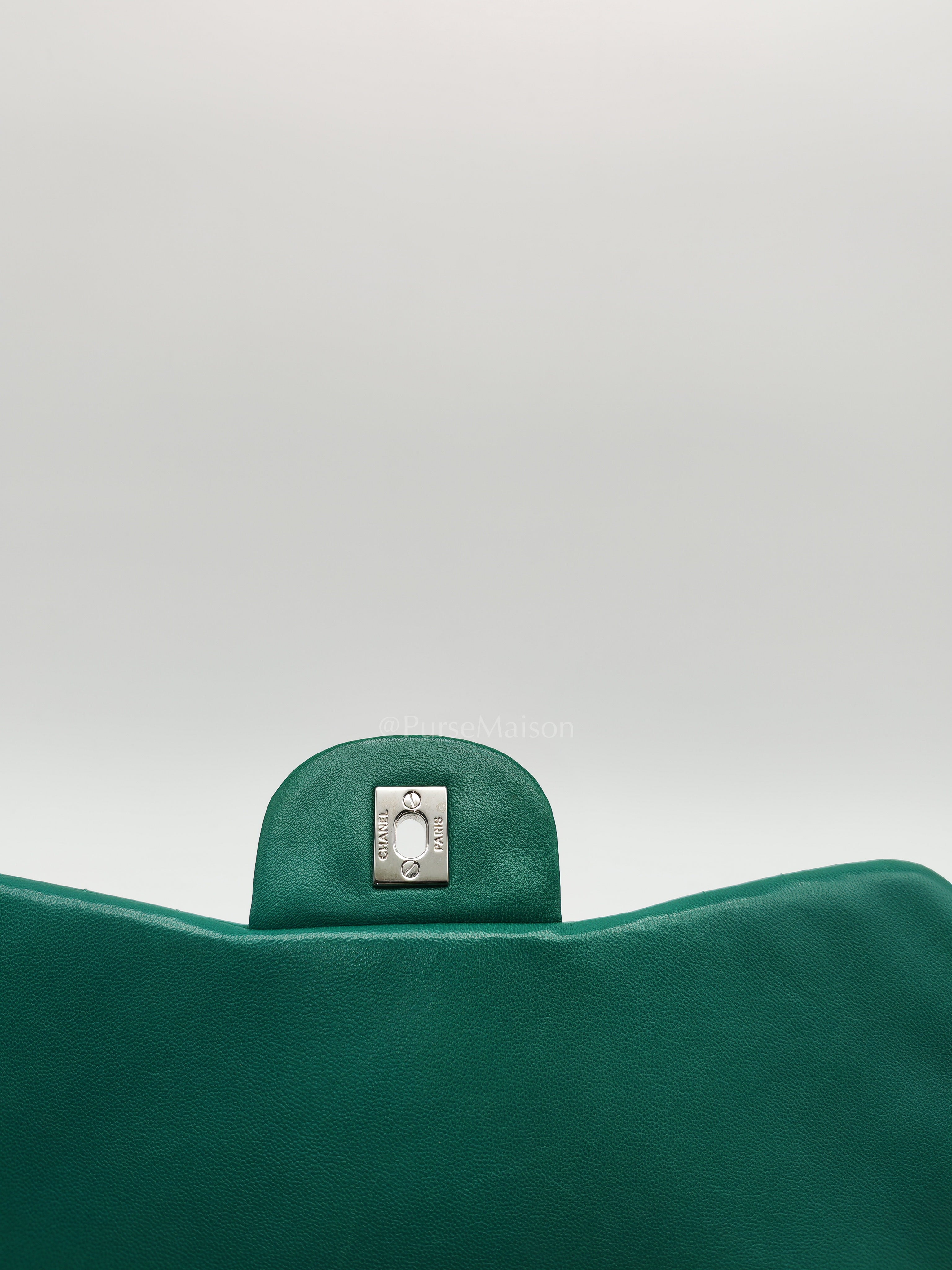Classic Single Flap in Green Chevron Lambskin Leather & Silver Hardware (Series 13) | Purse Maison Luxury Bags Shop