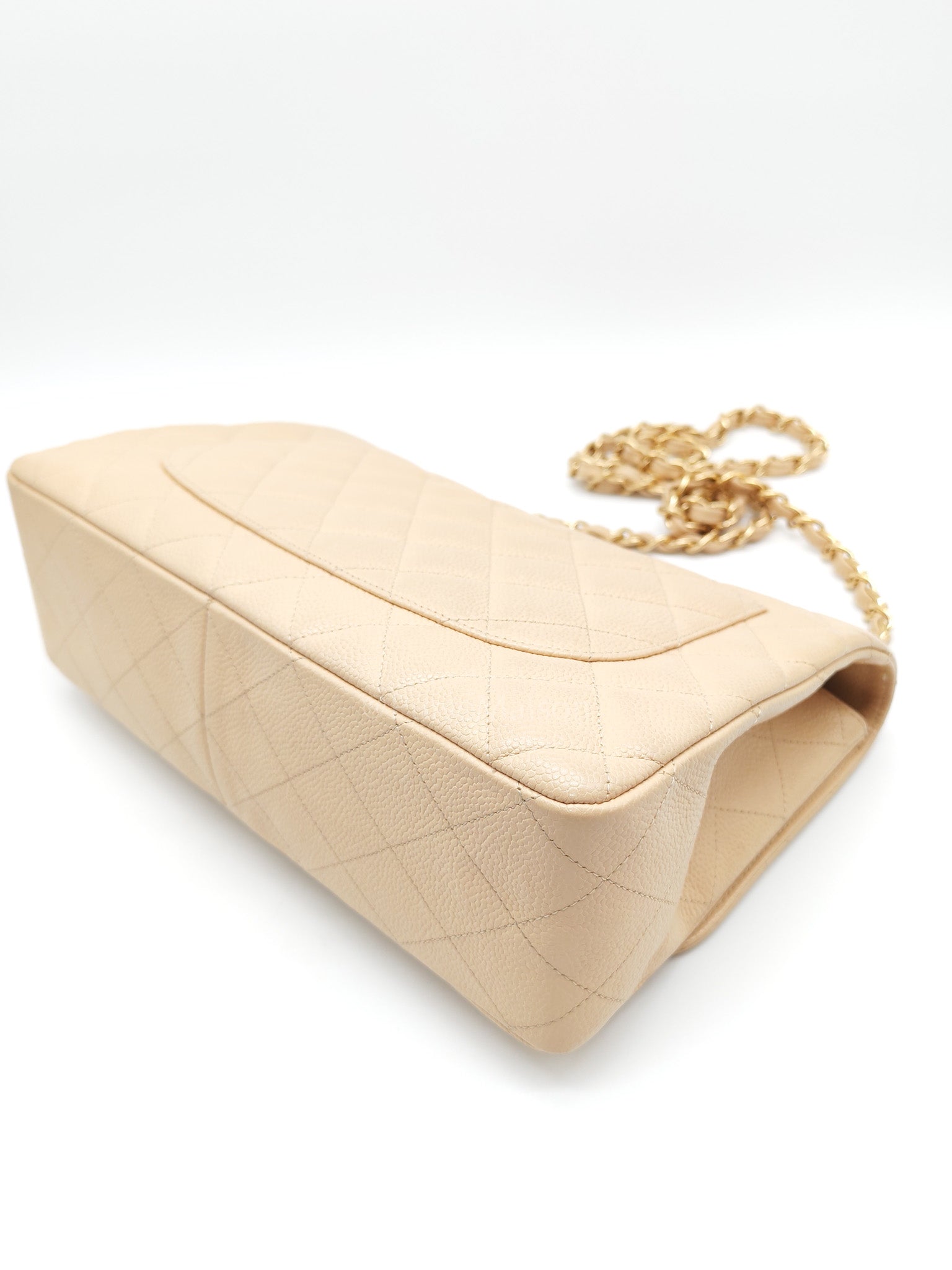 Classic Single Flap Jumbo Claire Beige Caviar Leather in Gold Hardware (Series 13) | Purse Maison Luxury Bags Shop