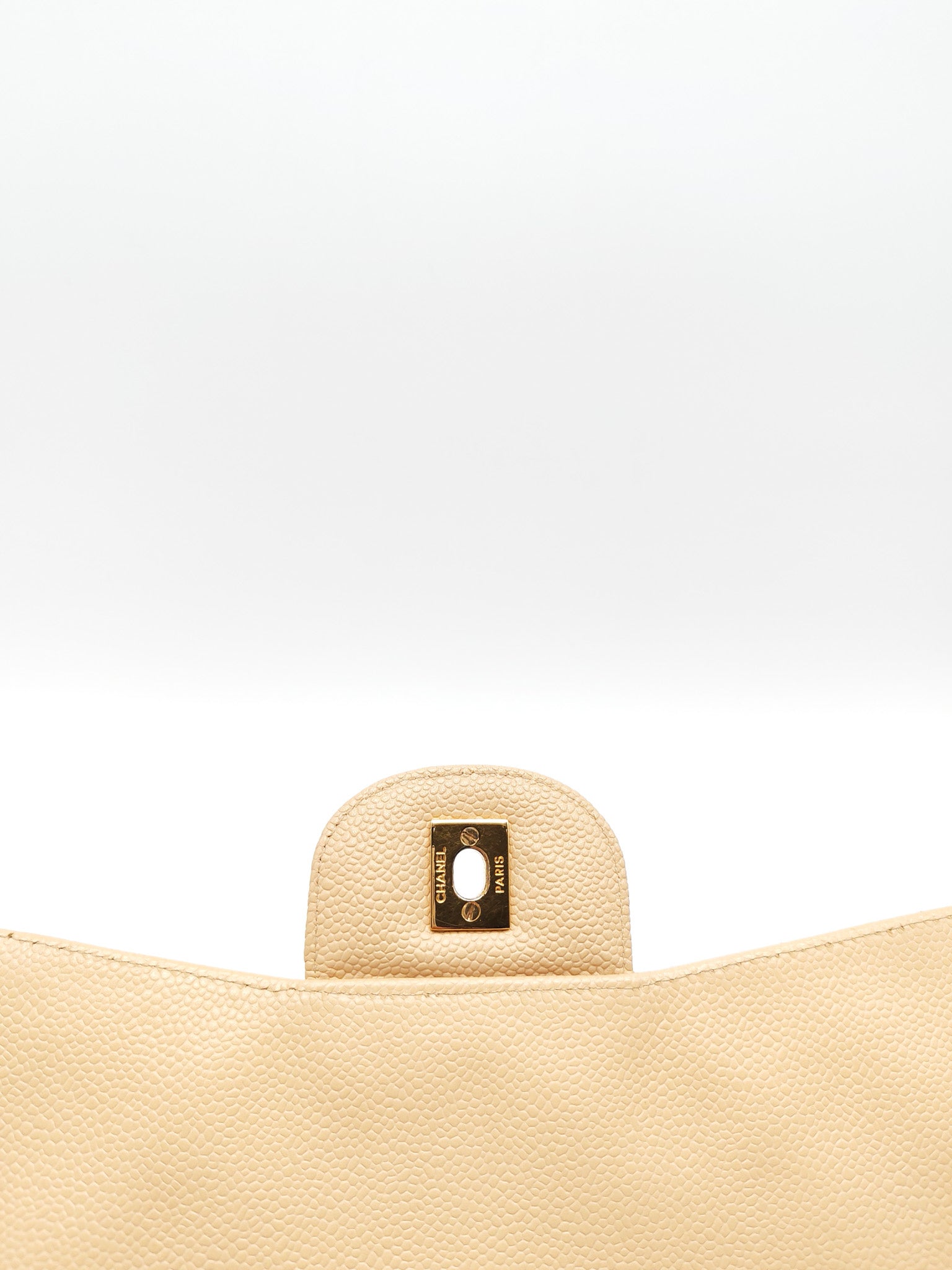 Classic Single Flap Jumbo Claire Beige Caviar Leather in Gold Hardware (Series 13) | Purse Maison Luxury Bags Shop