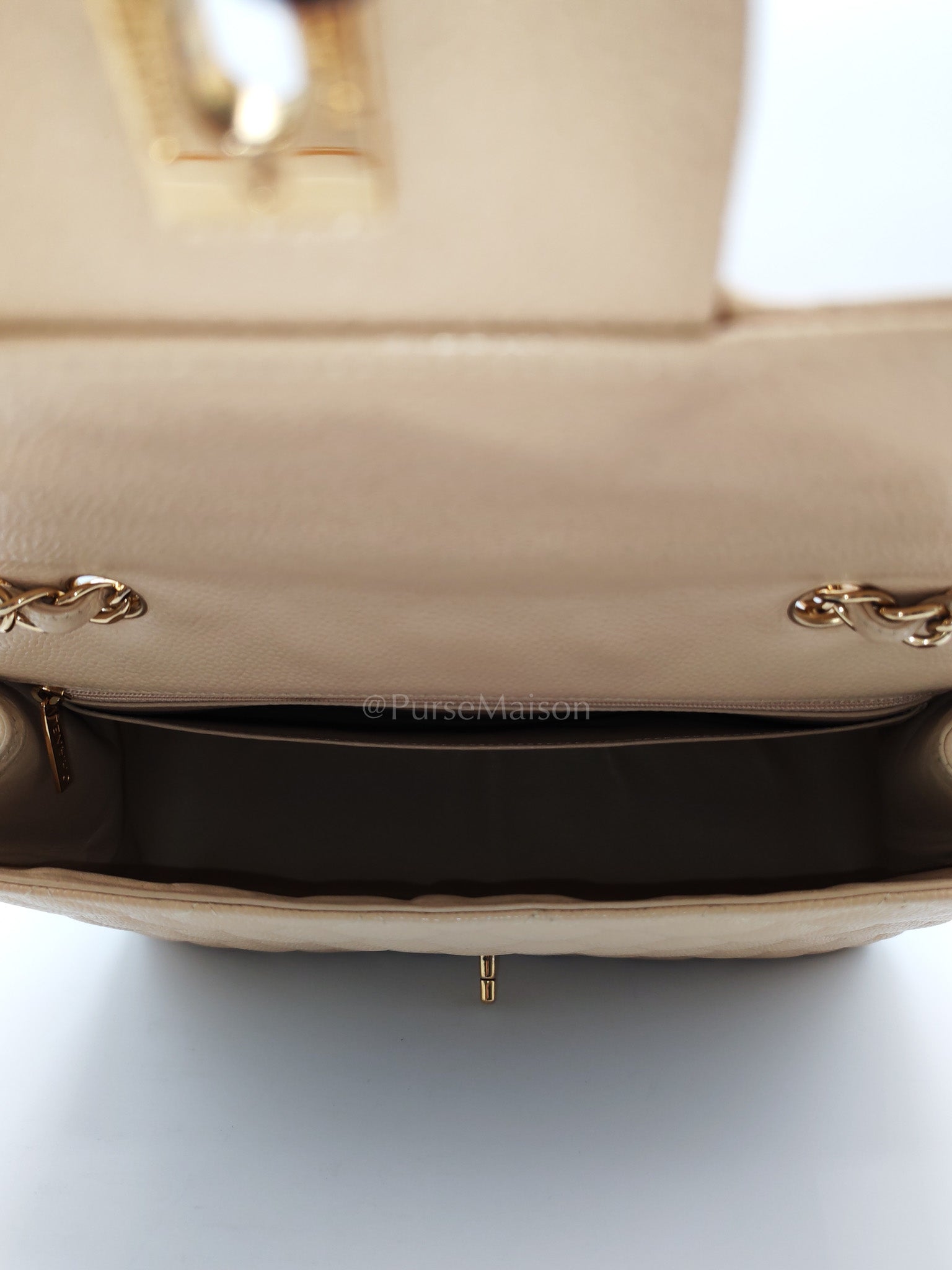 Classic Single Flap Jumbo Claire Beige Caviar Leather in Gold Hardware (Series 13) | Purse Maison Luxury Bags Shop