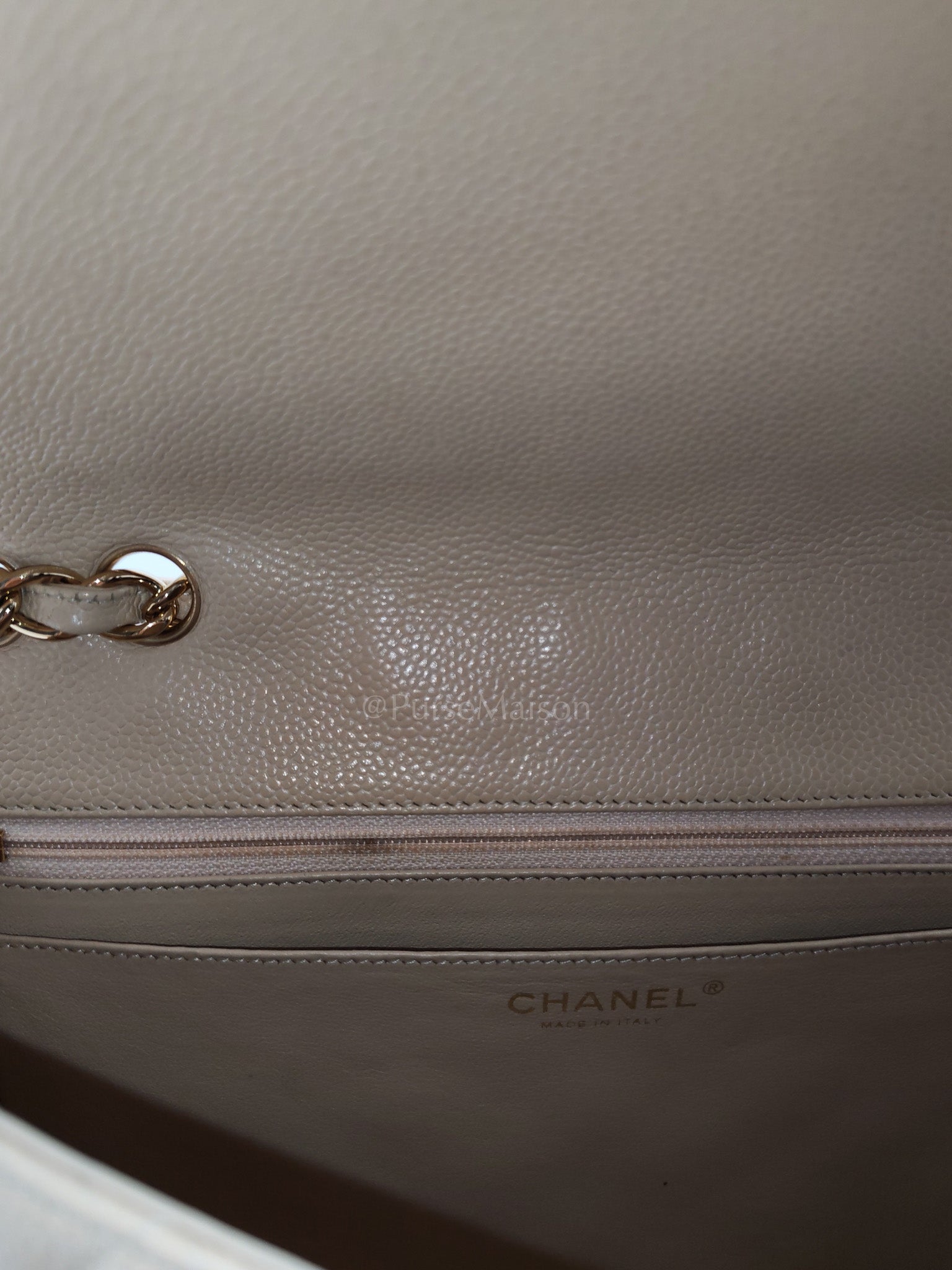 Classic Single Flap Jumbo Claire Beige Caviar Leather in Gold Hardware (Series 13) | Purse Maison Luxury Bags Shop