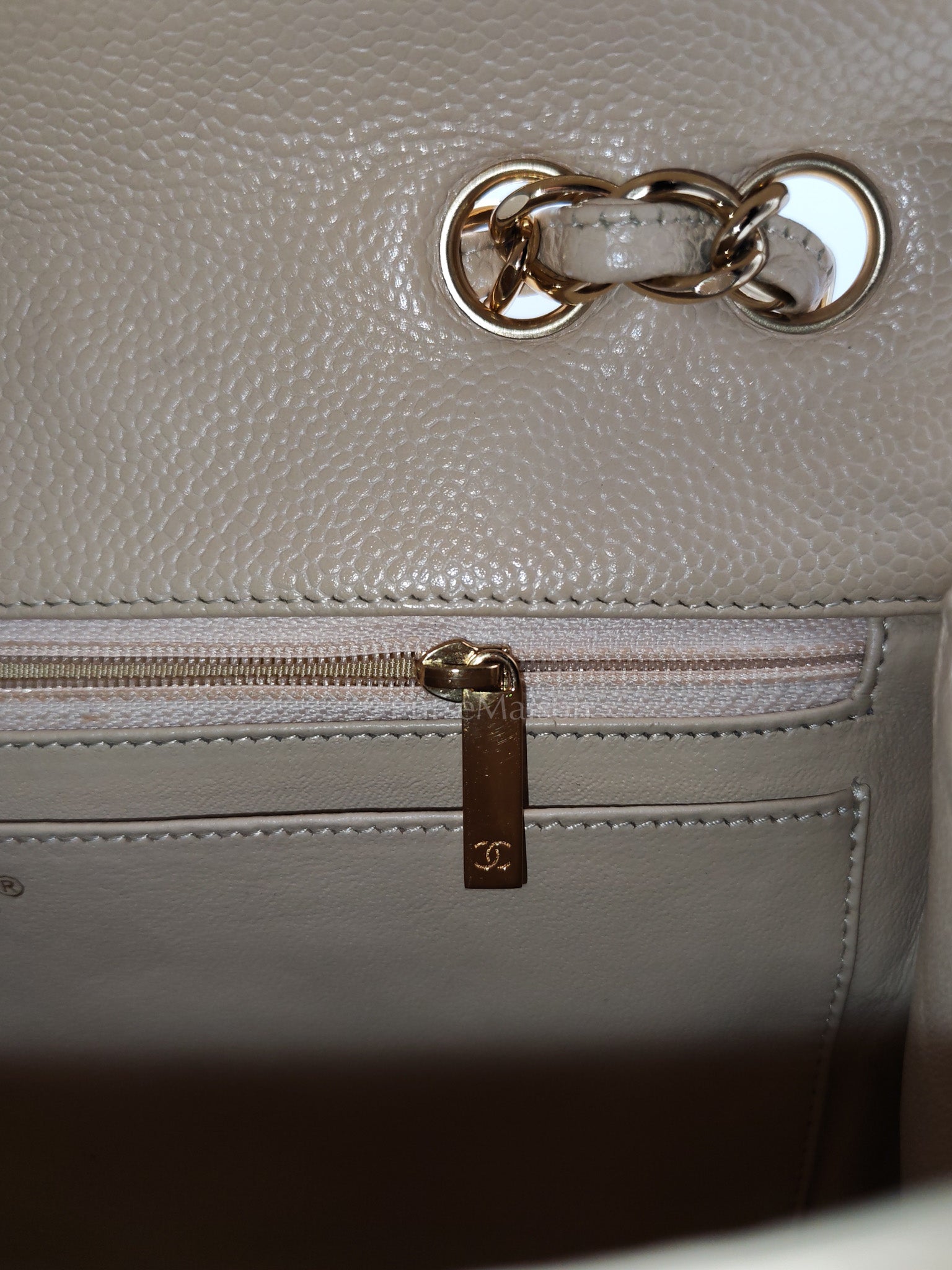 Classic Single Flap Jumbo Claire Beige Caviar Leather in Gold Hardware (Series 13) | Purse Maison Luxury Bags Shop