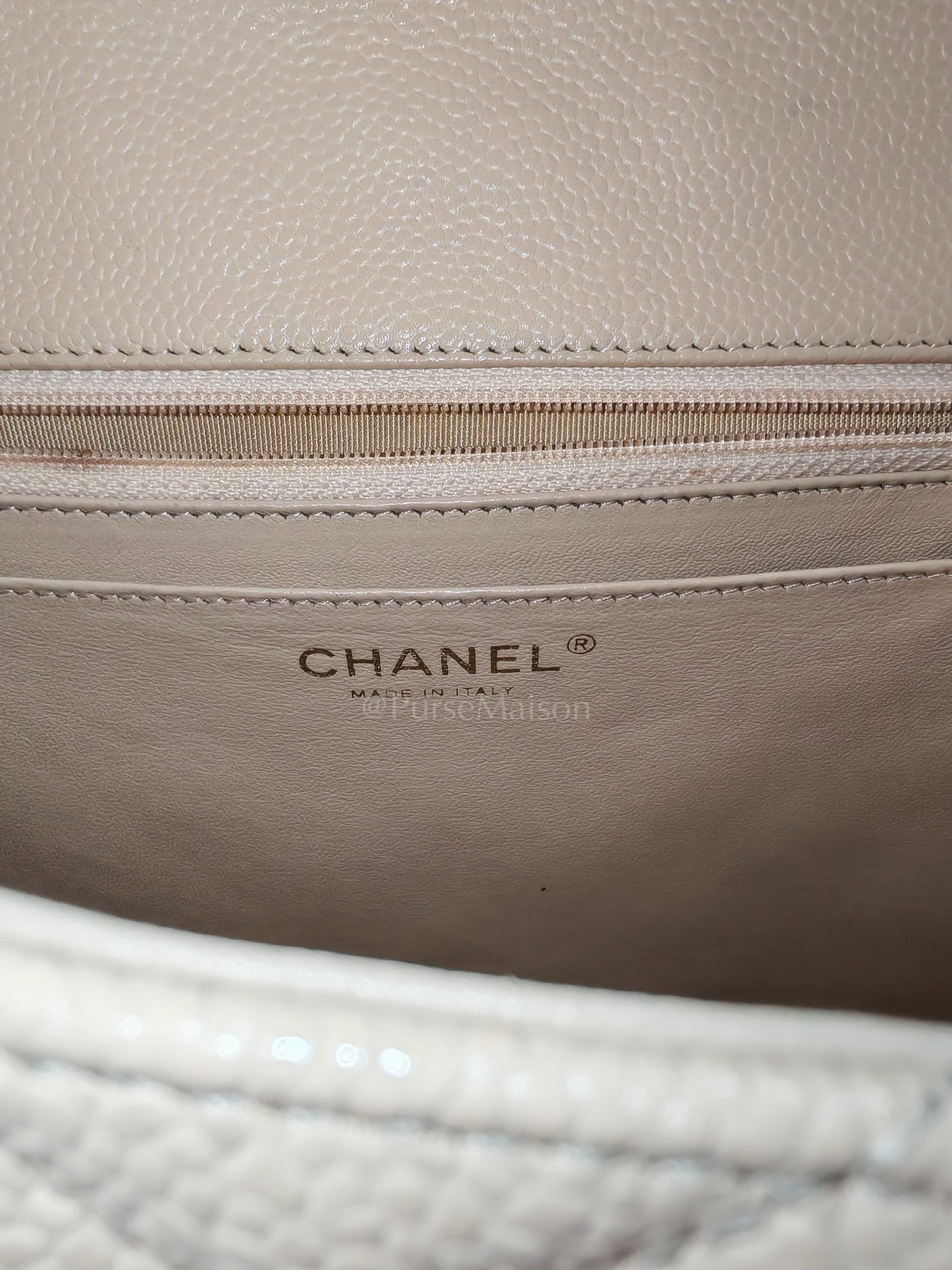 Classic Single Flap Jumbo Claire Beige Caviar Leather in Gold Hardware (Series 13) | Purse Maison Luxury Bags Shop