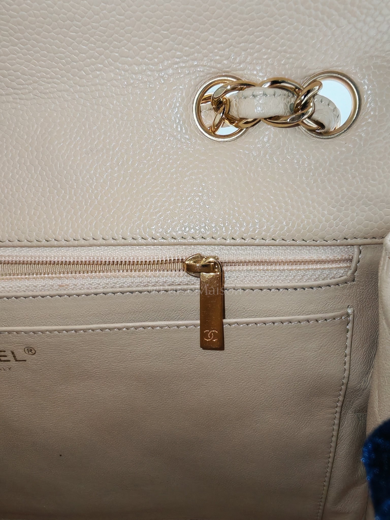 Classic Single Flap Jumbo Claire Beige Caviar Leather in Gold Hardware (Series 13) | Purse Maison Luxury Bags Shop