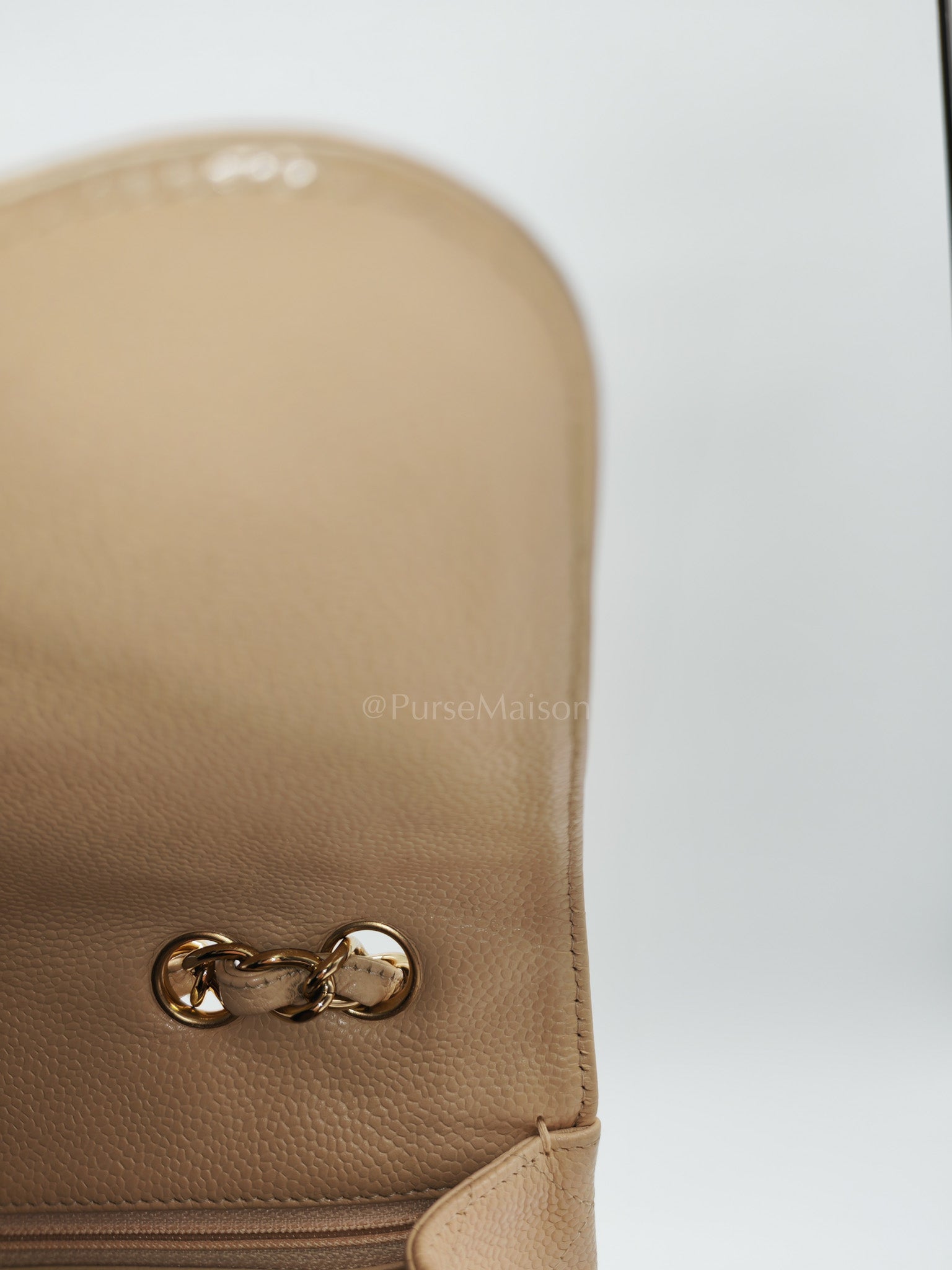 Classic Single Flap Jumbo Claire Beige Caviar Leather in Gold Hardware (Series 13) | Purse Maison Luxury Bags Shop