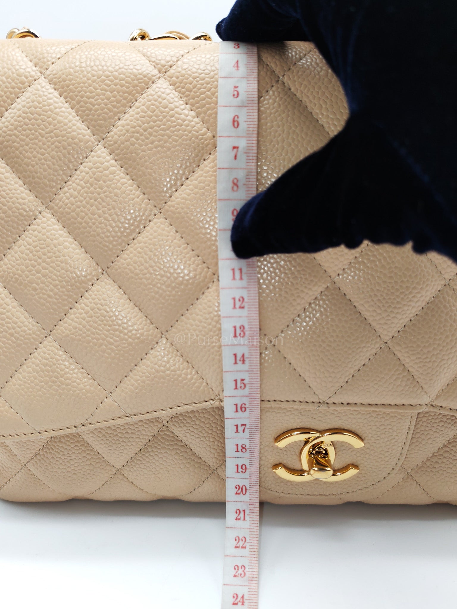 Classic Single Flap Jumbo Claire Beige Caviar Leather in Gold Hardware (Series 13) | Purse Maison Luxury Bags Shop
