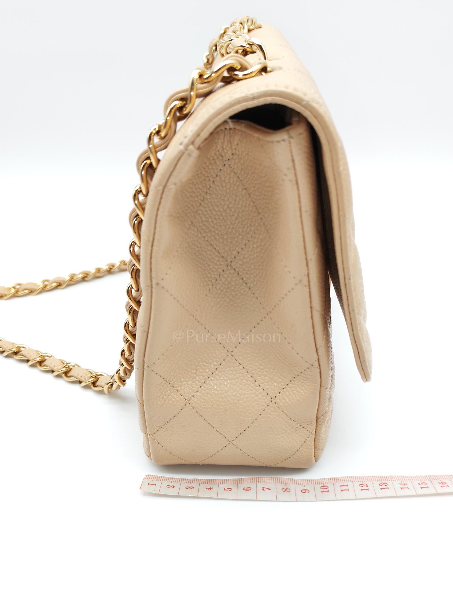 Classic Single Flap Jumbo Claire Beige Caviar Leather in Gold Hardware (Series 13) | Purse Maison Luxury Bags Shop