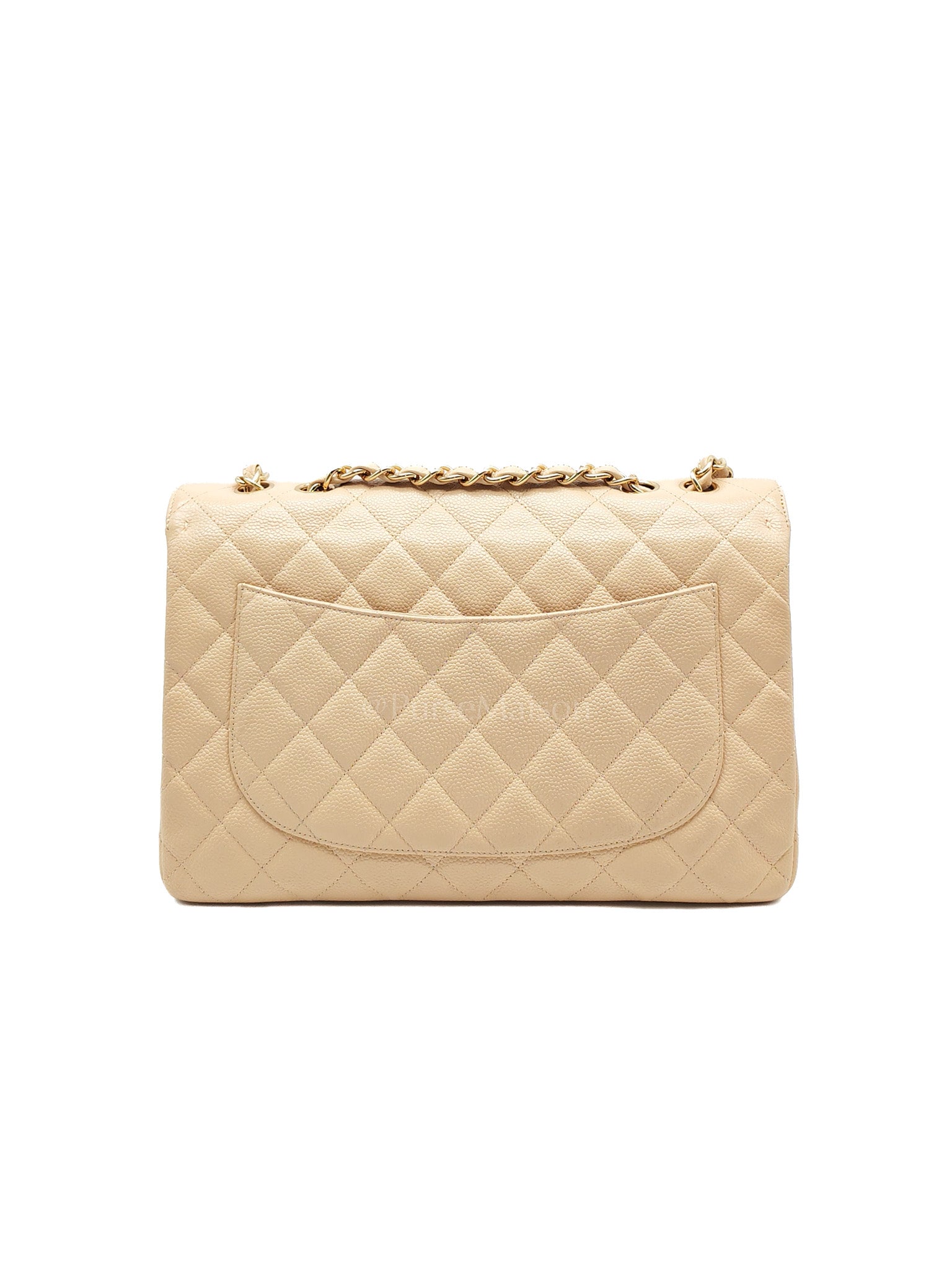 Classic Single Flap Jumbo Claire Beige Caviar Leather in Gold Hardware (Series 13) | Purse Maison Luxury Bags Shop