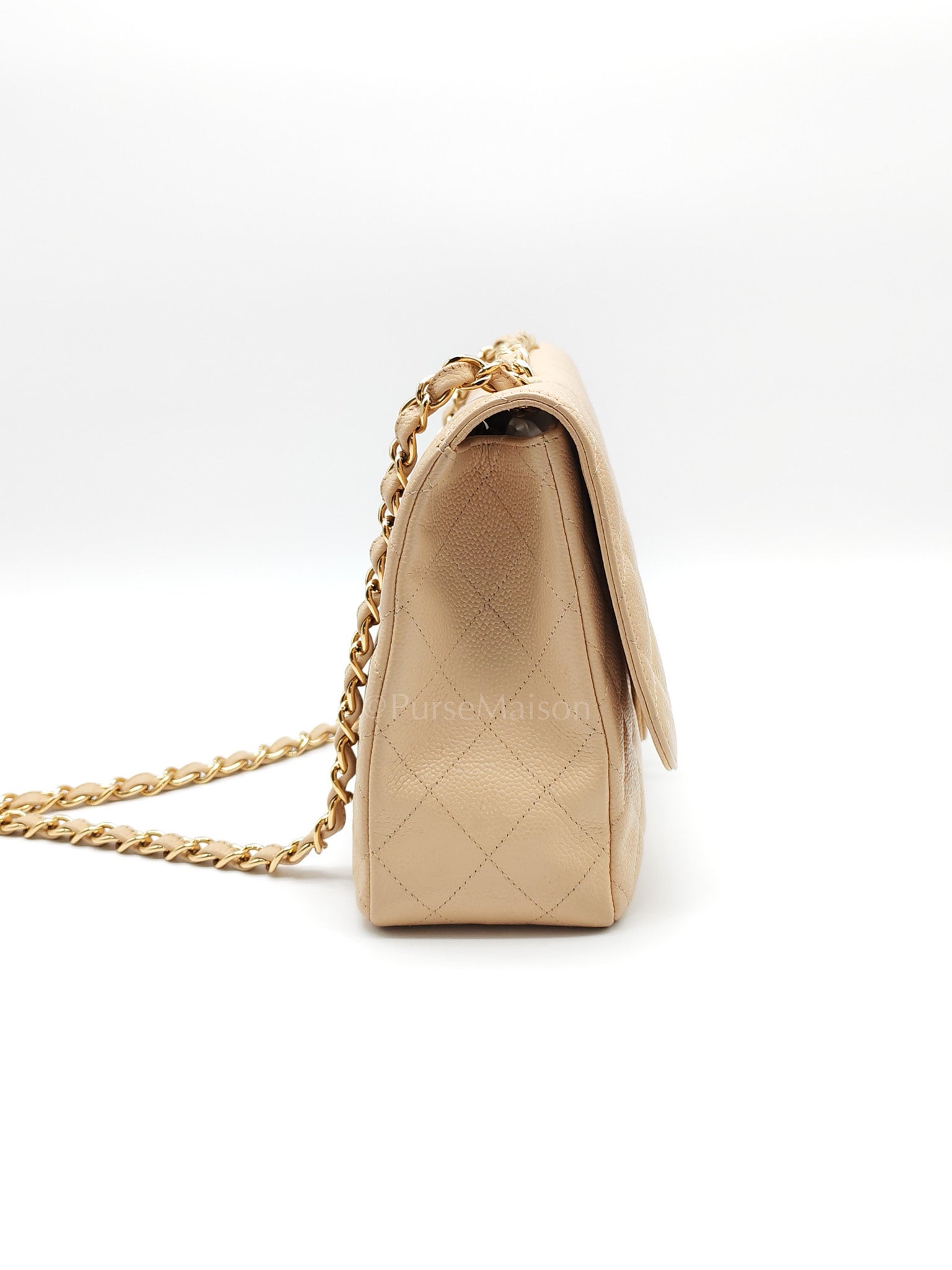 Classic Single Flap Jumbo Claire Beige Caviar Leather in Gold Hardware (Series 13) | Purse Maison Luxury Bags Shop