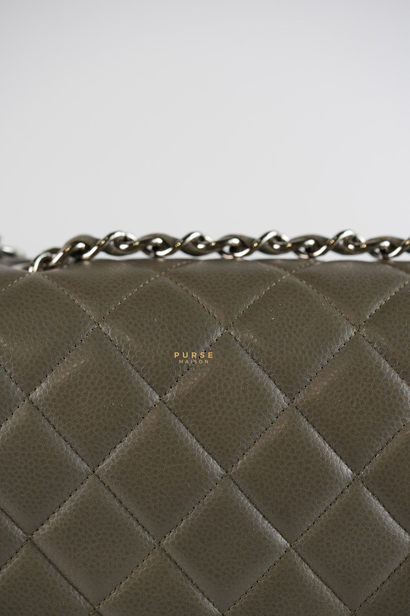 Classic Single Flap Jumbo Gray Caviar Leather and Silver Hardware Series 14 | Purse Maison Luxury Bags Shop