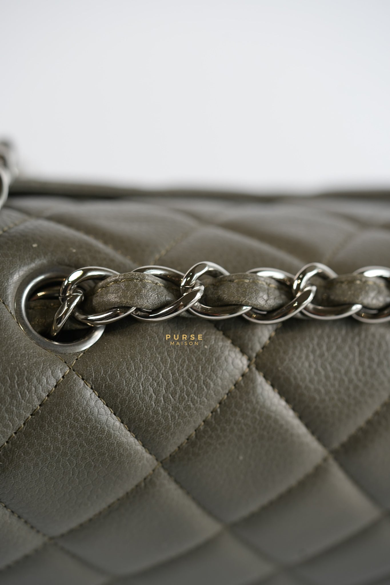 Classic Single Flap Jumbo Gray Caviar Leather and Silver Hardware Series 14 | Purse Maison Luxury Bags Shop