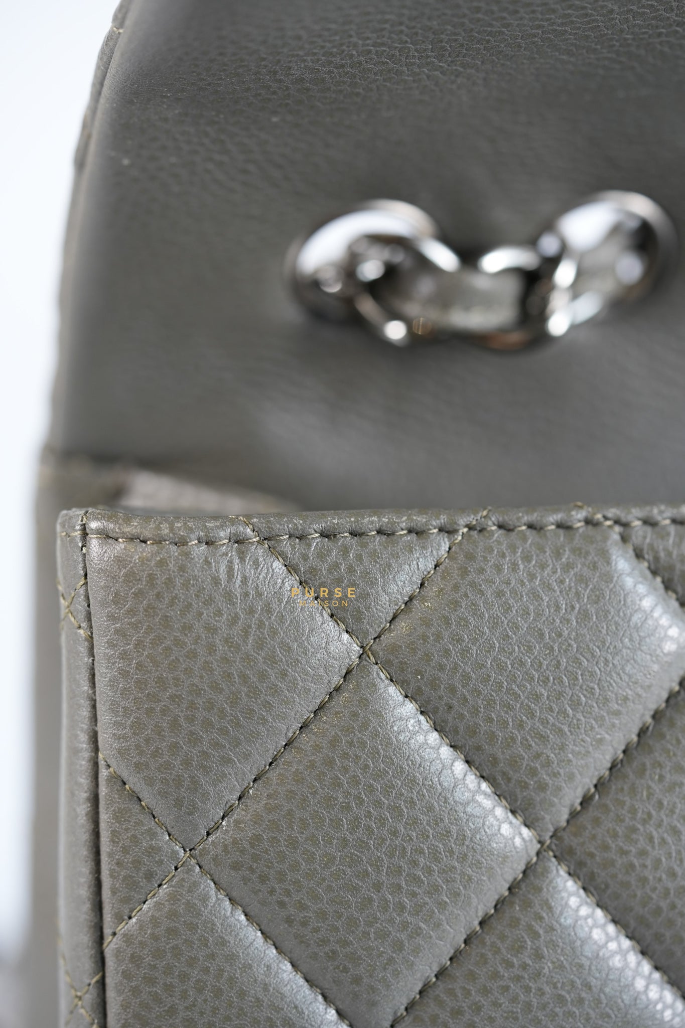 Classic Single Flap Jumbo Gray Caviar Leather and Silver Hardware Series 14 | Purse Maison Luxury Bags Shop