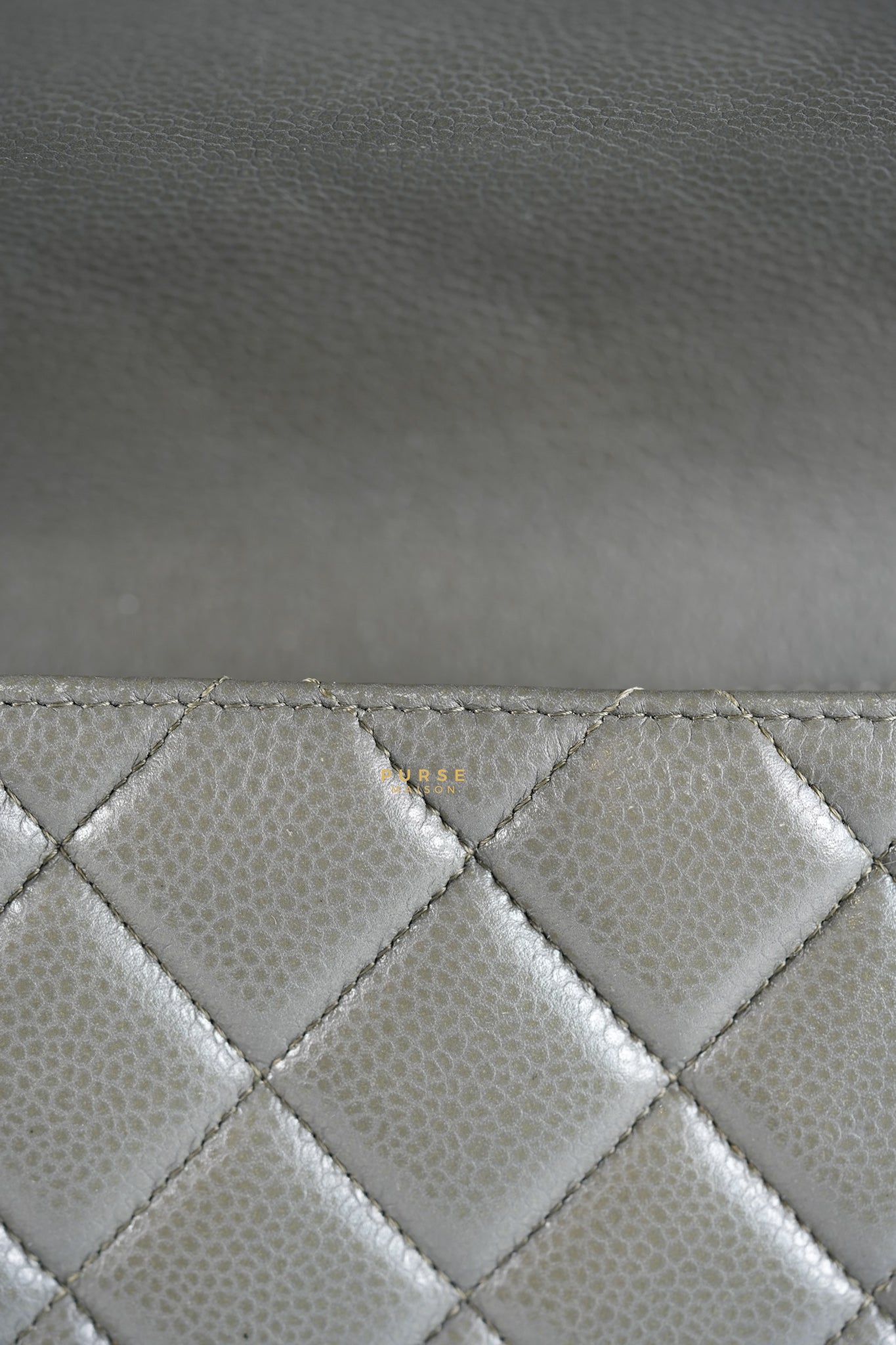 Classic Single Flap Jumbo Gray Caviar Leather and Silver Hardware Series 14 | Purse Maison Luxury Bags Shop