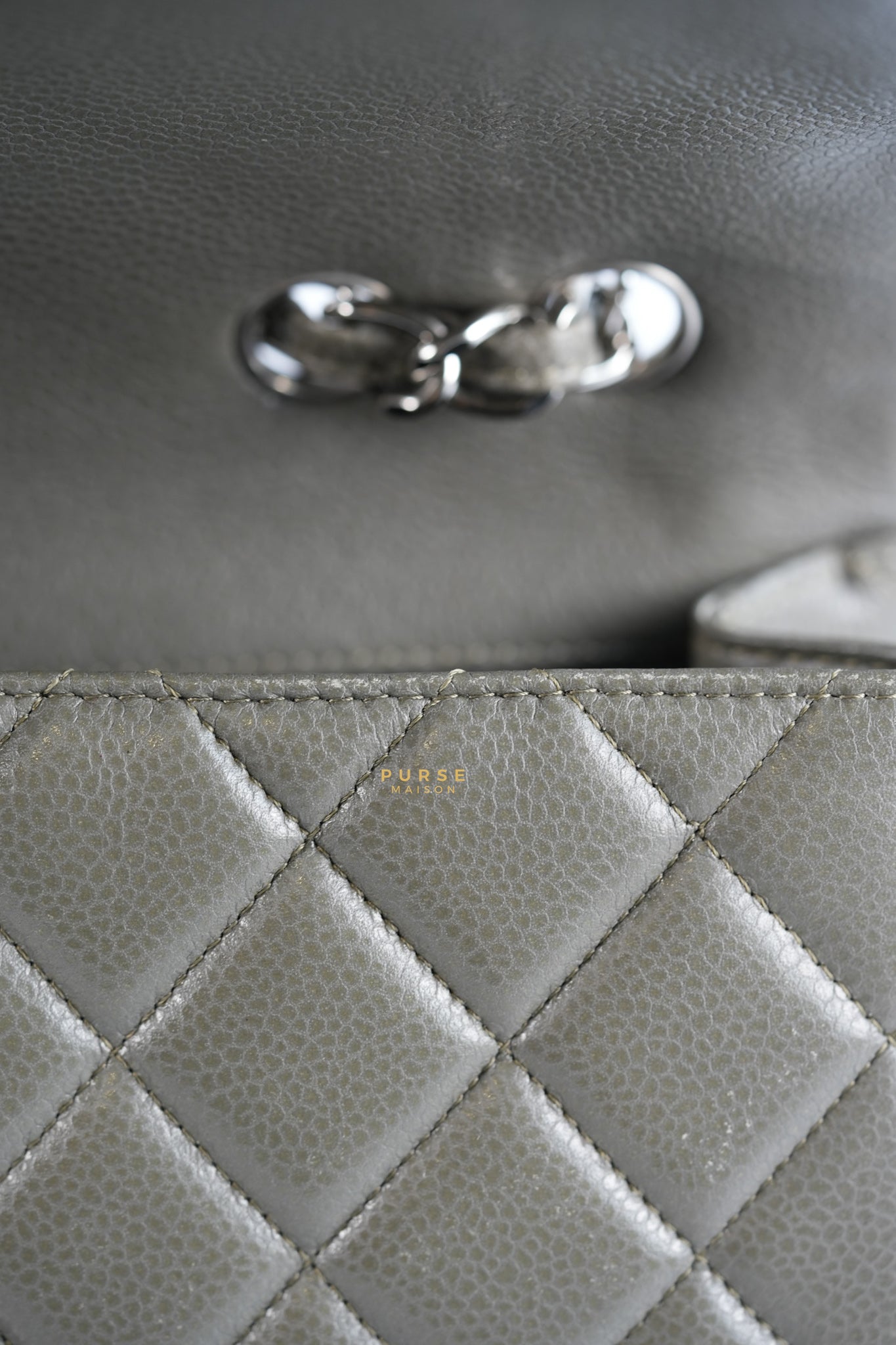 Classic Single Flap Jumbo Gray Caviar Leather and Silver Hardware Series 14 | Purse Maison Luxury Bags Shop