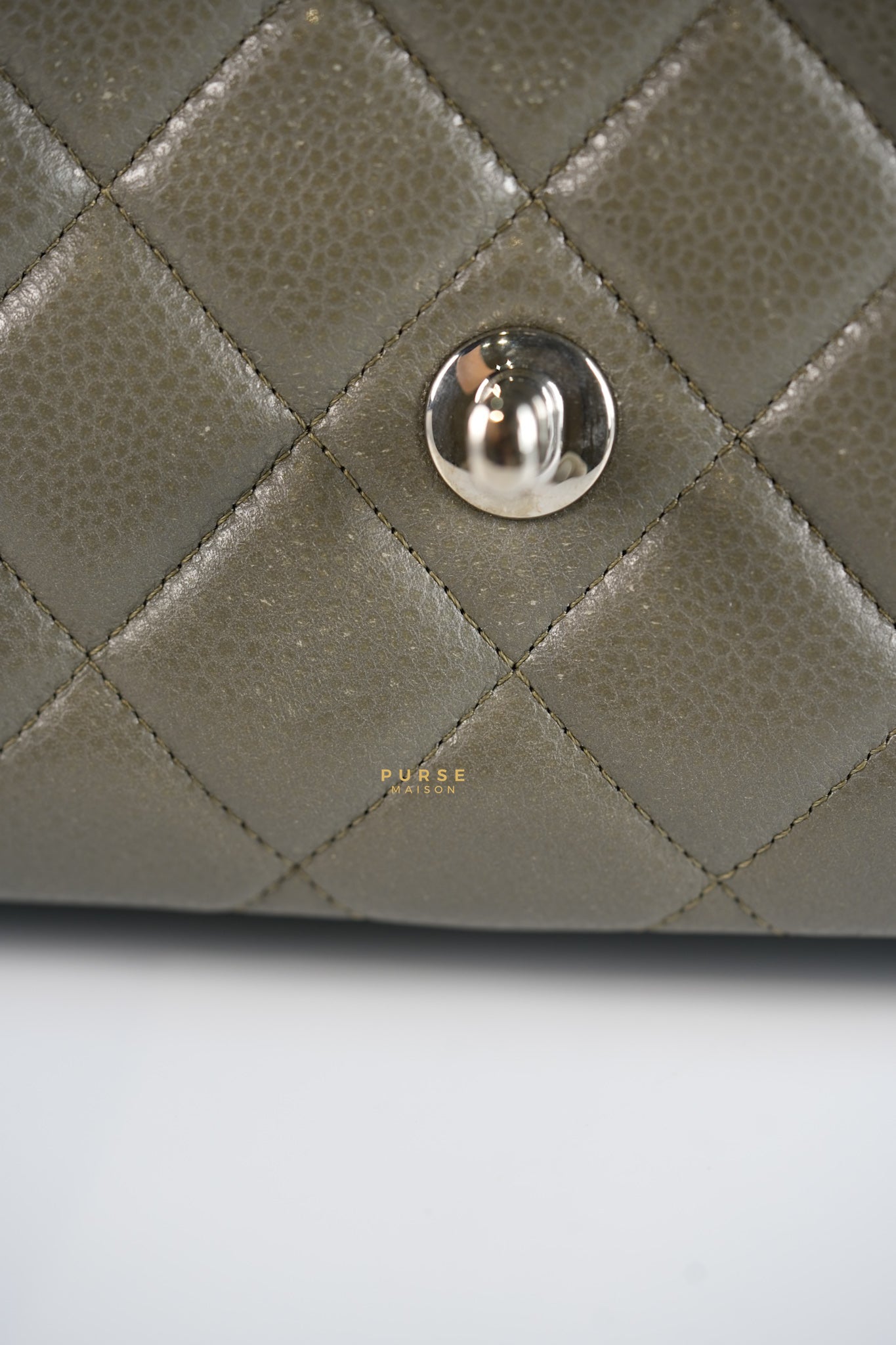 Classic Single Flap Jumbo Gray Caviar Leather and Silver Hardware Series 14 | Purse Maison Luxury Bags Shop