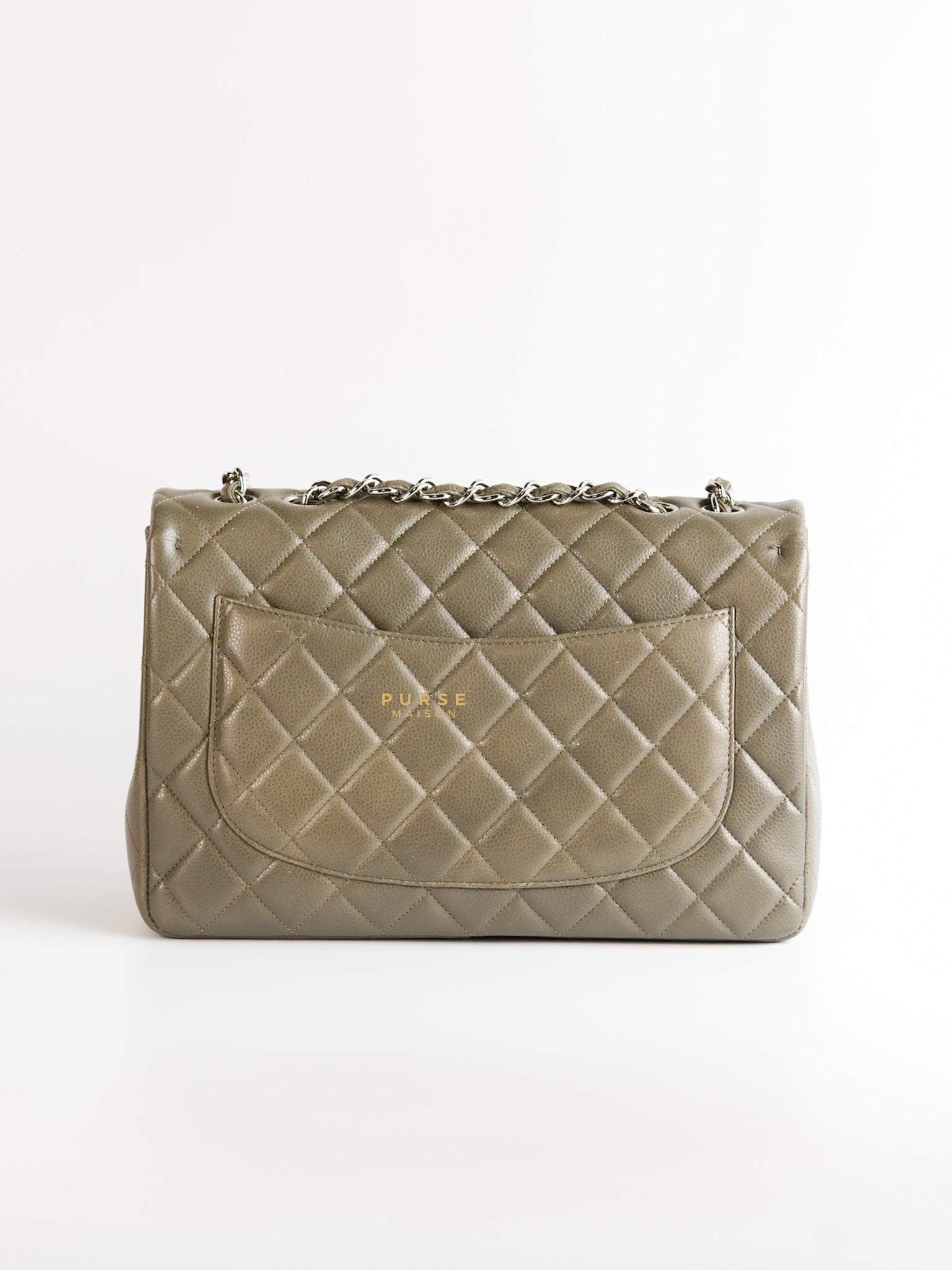 Classic Single Flap Jumbo Gray Caviar Leather and Silver Hardware Series 14 | Purse Maison Luxury Bags Shop