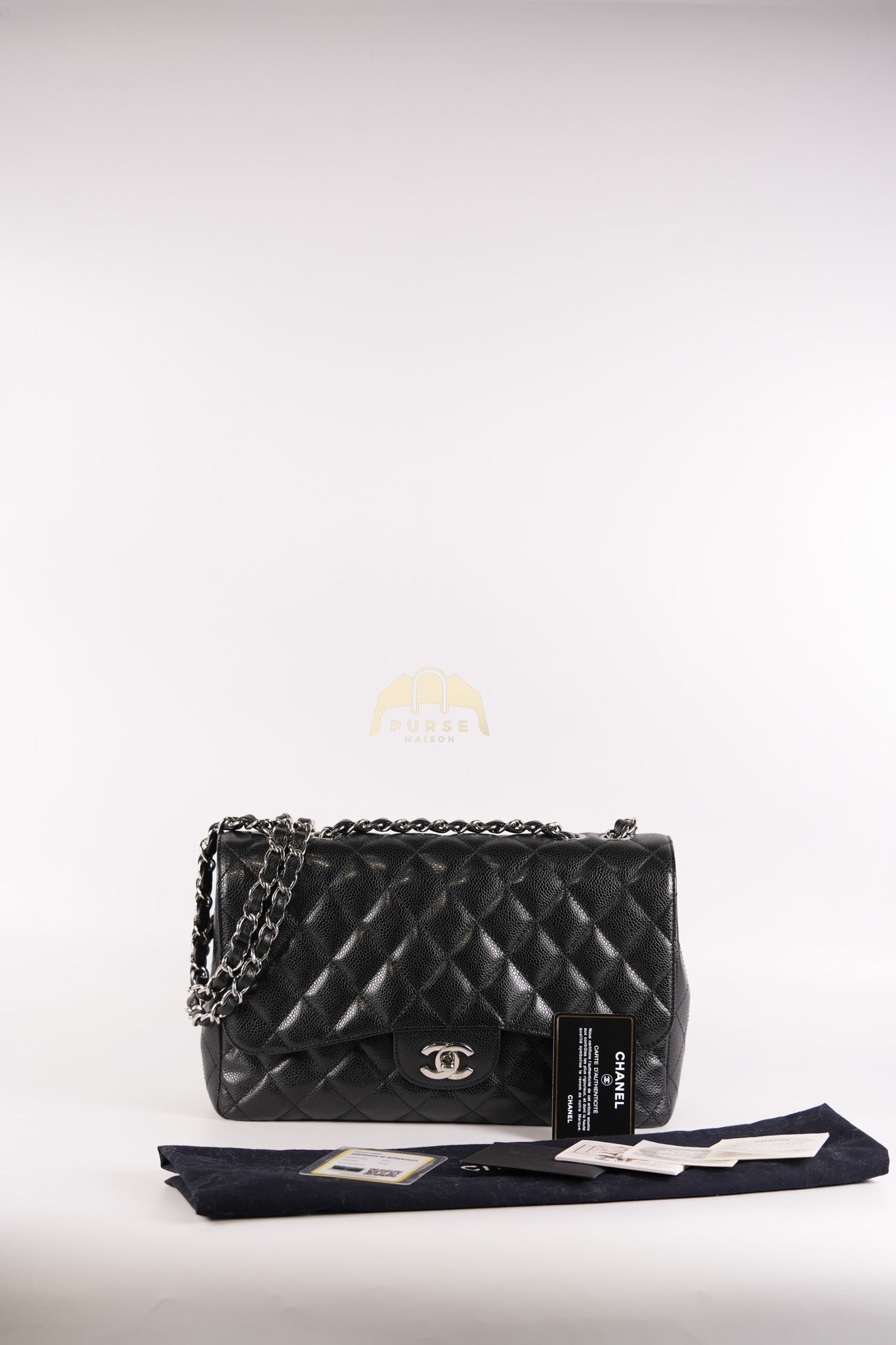 Classic Single Flap Jumbo in Black Caviar Leather and Silver Hardware (Series 9) | Purse Maison Luxury Bags Shop