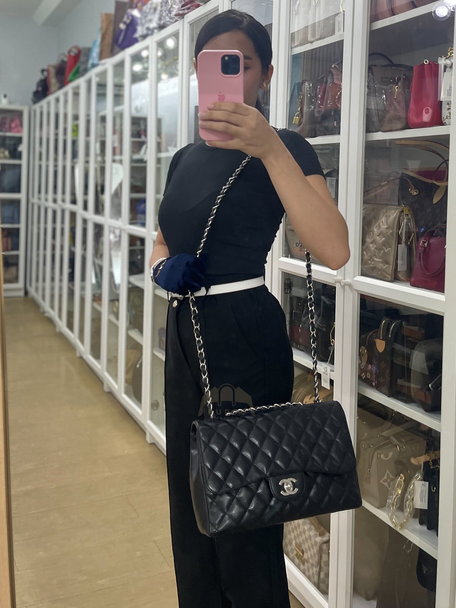 Classic Single Flap Jumbo in Black Caviar Leather and Silver Hardware (Series 9) | Purse Maison Luxury Bags Shop