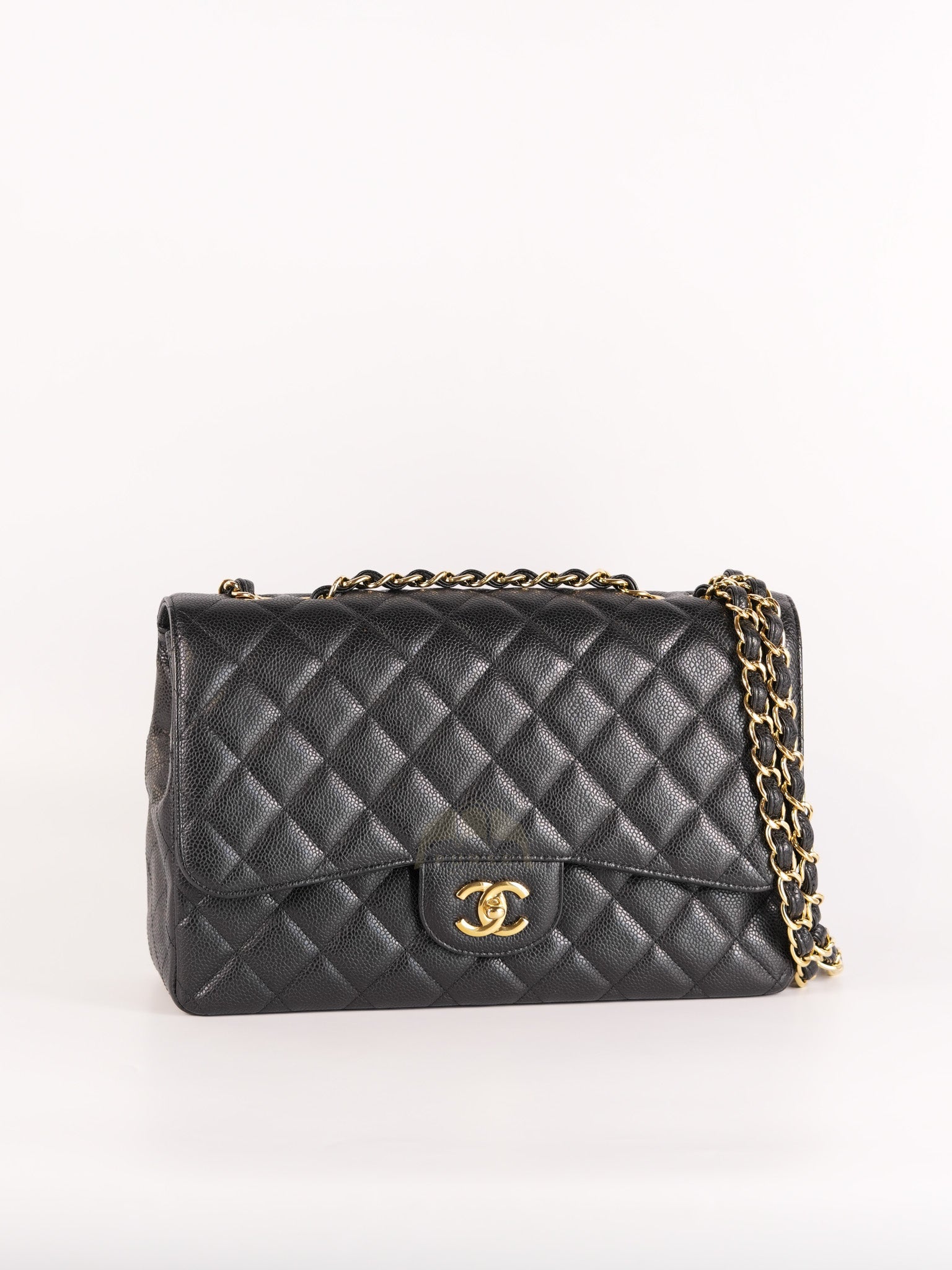 Classic Single Flap Jumbo in Black Caviar Leather Gold Hardware (Series 14) | Purse Maison Luxury Bags Shop