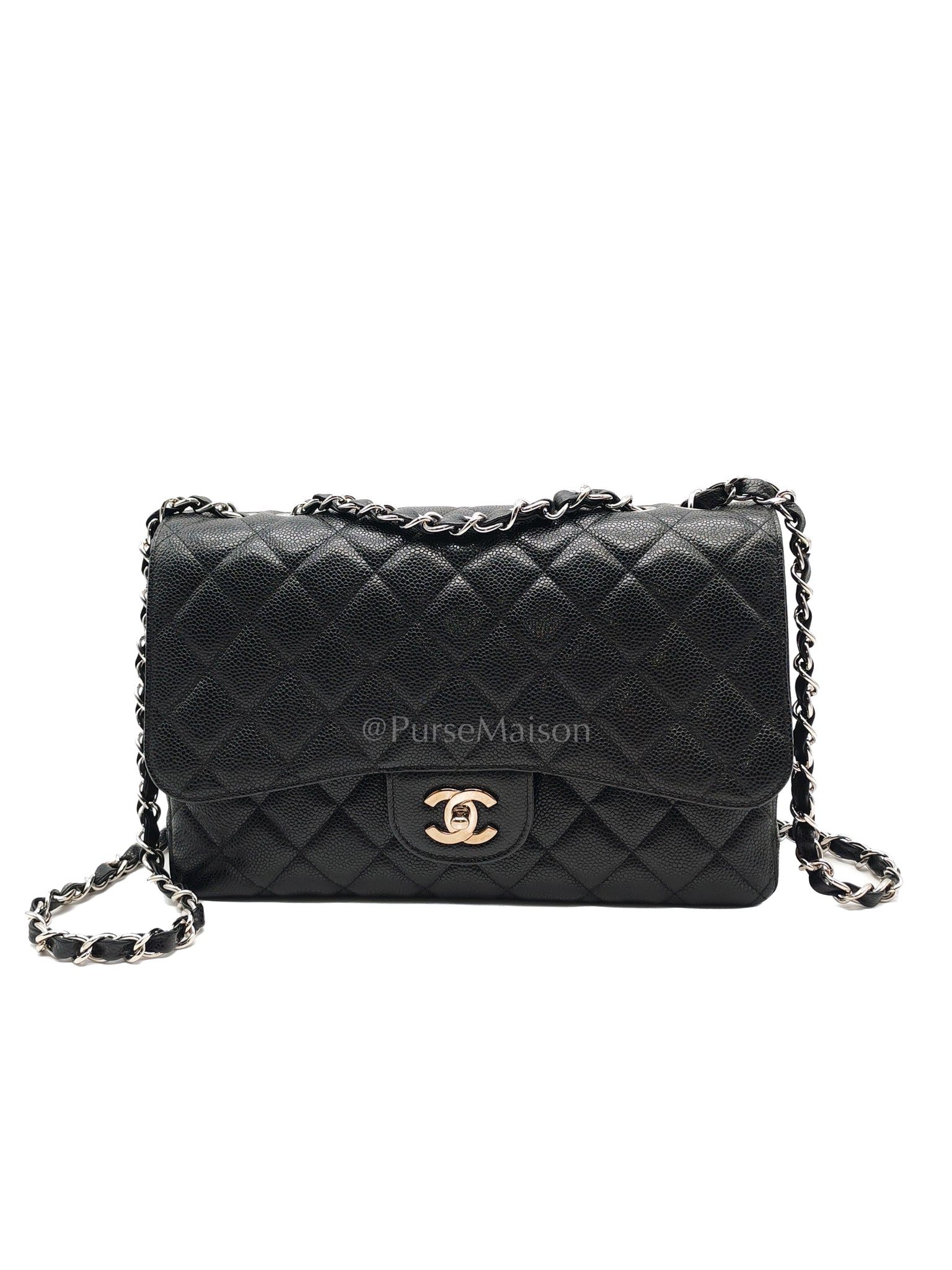Classic Single Flap Jumbo in Black Caviar Leather in Silver Hardware Series 12 | Purse Maison Luxury Bags Shop