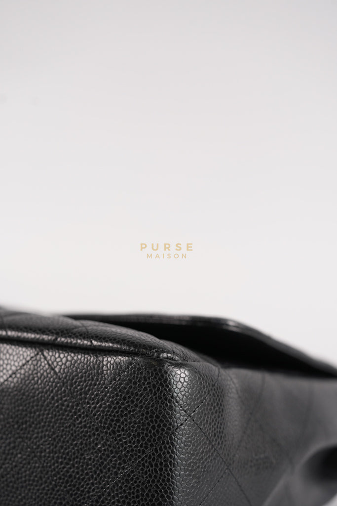 Classic Single Flap Jumbo in Black Quilted Caviar Leather & Gold Hardware Series 13 | Purse Maison Luxury Bags Shop