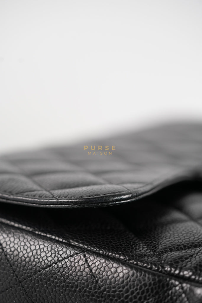 Classic Single Flap Jumbo in Black Quilted Caviar Leather & Gold Hardware Series 13 | Purse Maison Luxury Bags Shop