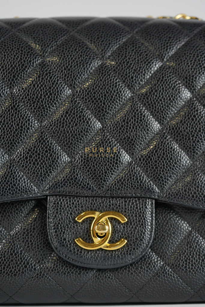 Classic Single Flap Jumbo in Black Quilted Caviar Leather & Gold Hardware Series 13 | Purse Maison Luxury Bags Shop