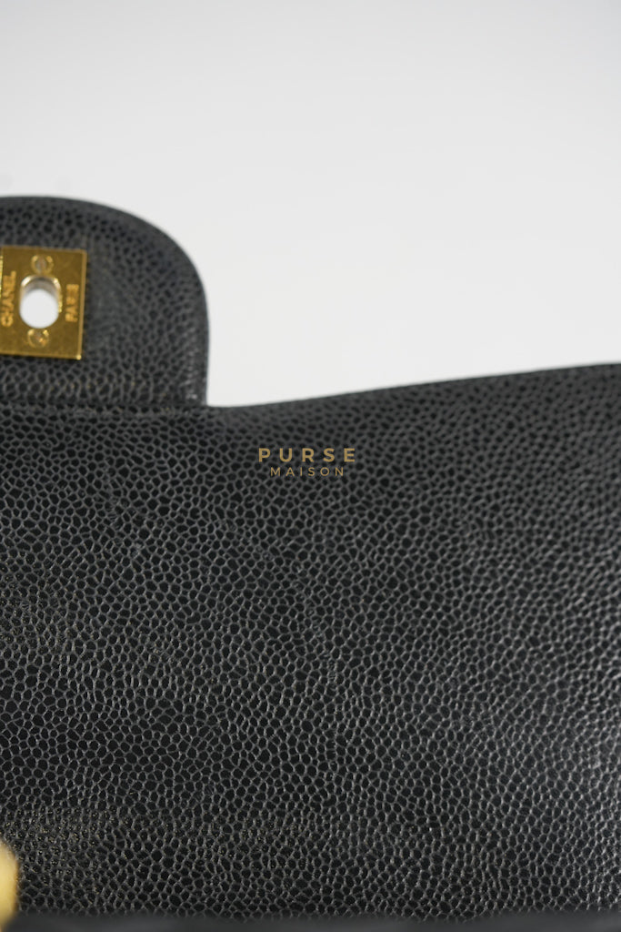 Classic Single Flap Jumbo in Black Quilted Caviar Leather & Gold Hardware Series 13 | Purse Maison Luxury Bags Shop