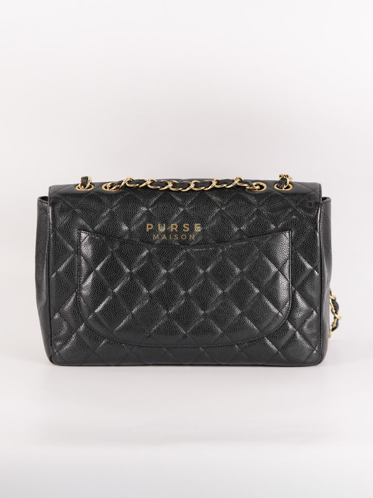 Classic Single Flap Jumbo in Black Quilted Caviar Leather & Gold Hardware Series 13 | Purse Maison Luxury Bags Shop
