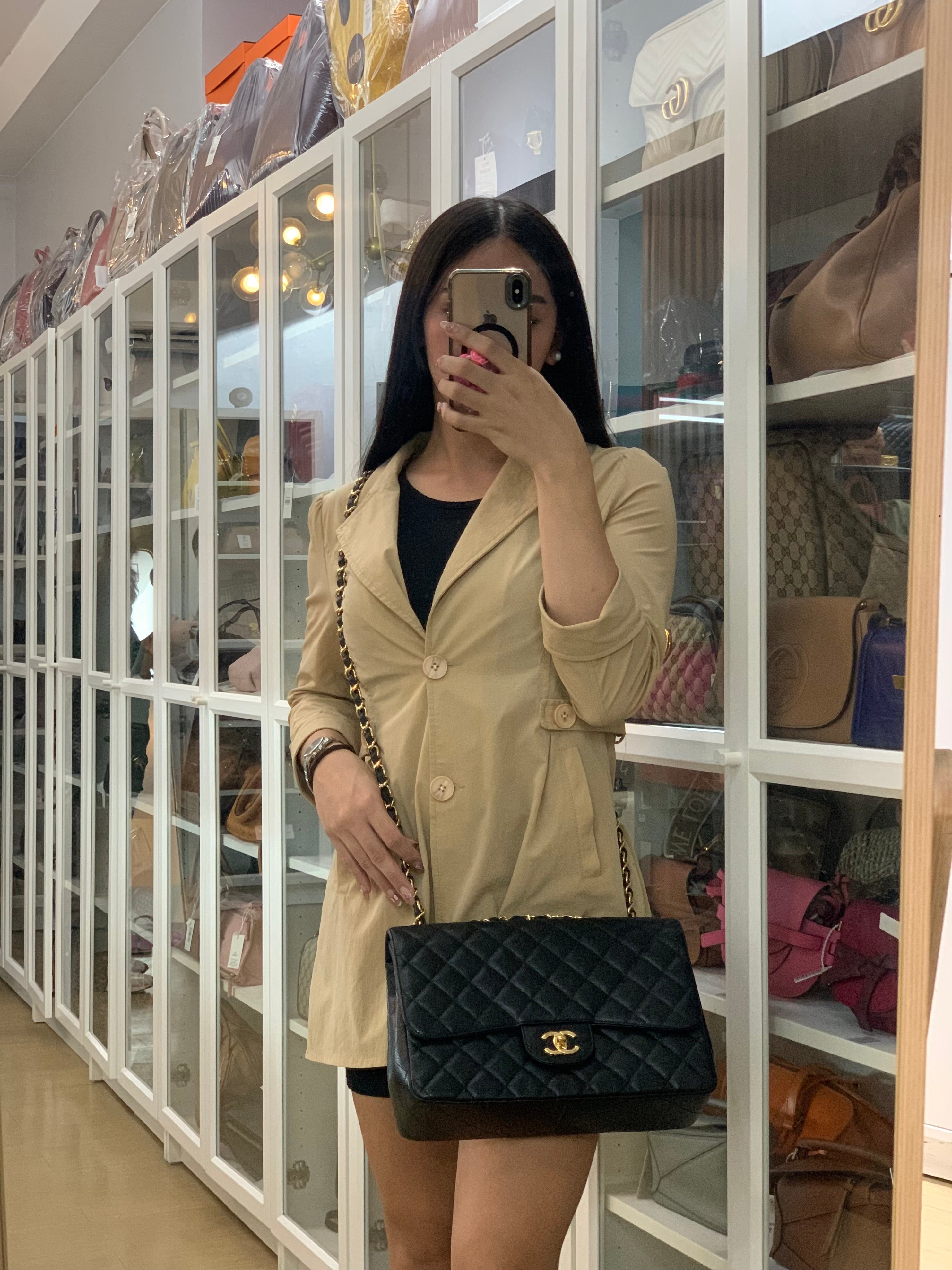 Classic Single Flap Jumbo in Black Quilted Caviar Leather & Gold Hardware (Series 13) | Purse Maison Luxury Bags Shop