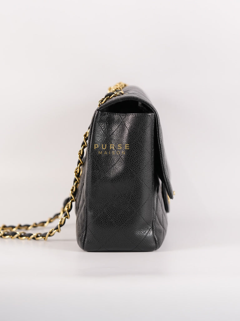 Classic Single Flap Jumbo in Black Quilted Caviar Leather & Gold Hardware Series 13 | Purse Maison Luxury Bags Shop