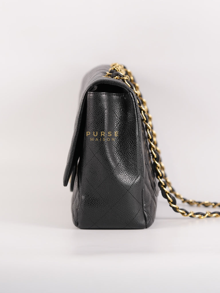 Classic Single Flap Jumbo in Black Quilted Caviar Leather & Gold Hardware Series 13 | Purse Maison Luxury Bags Shop