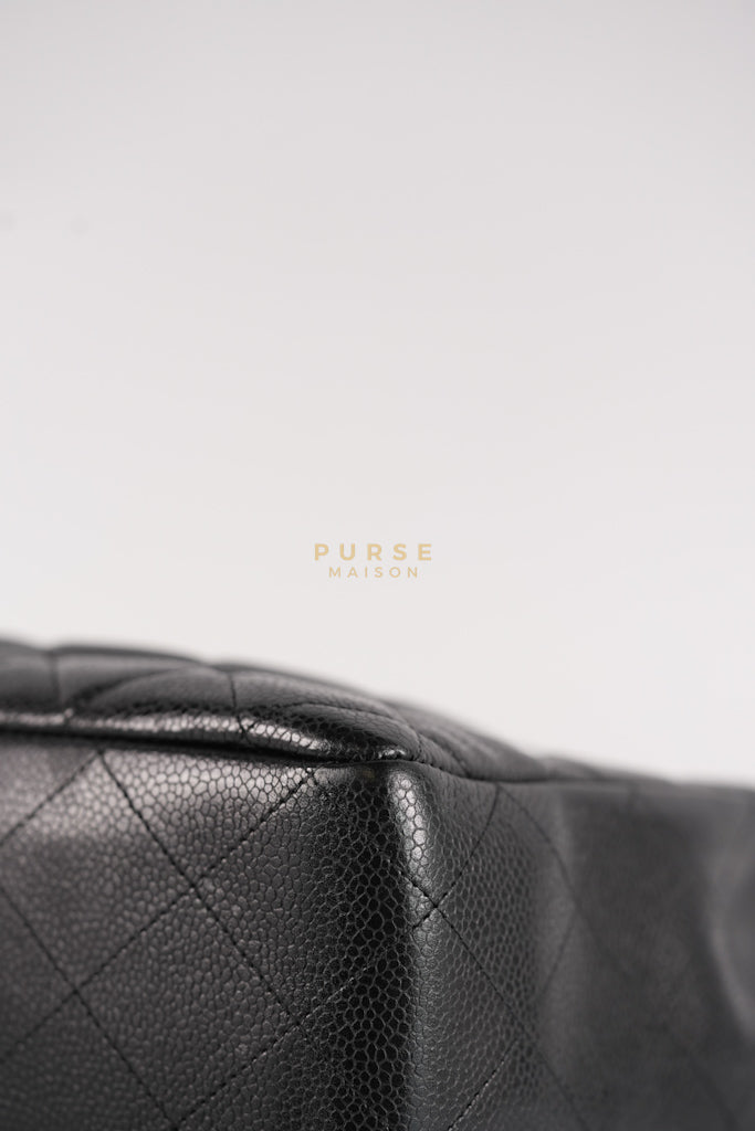 Classic Single Flap Jumbo in Black Quilted Caviar Leather & Gold Hardware Series 13 | Purse Maison Luxury Bags Shop