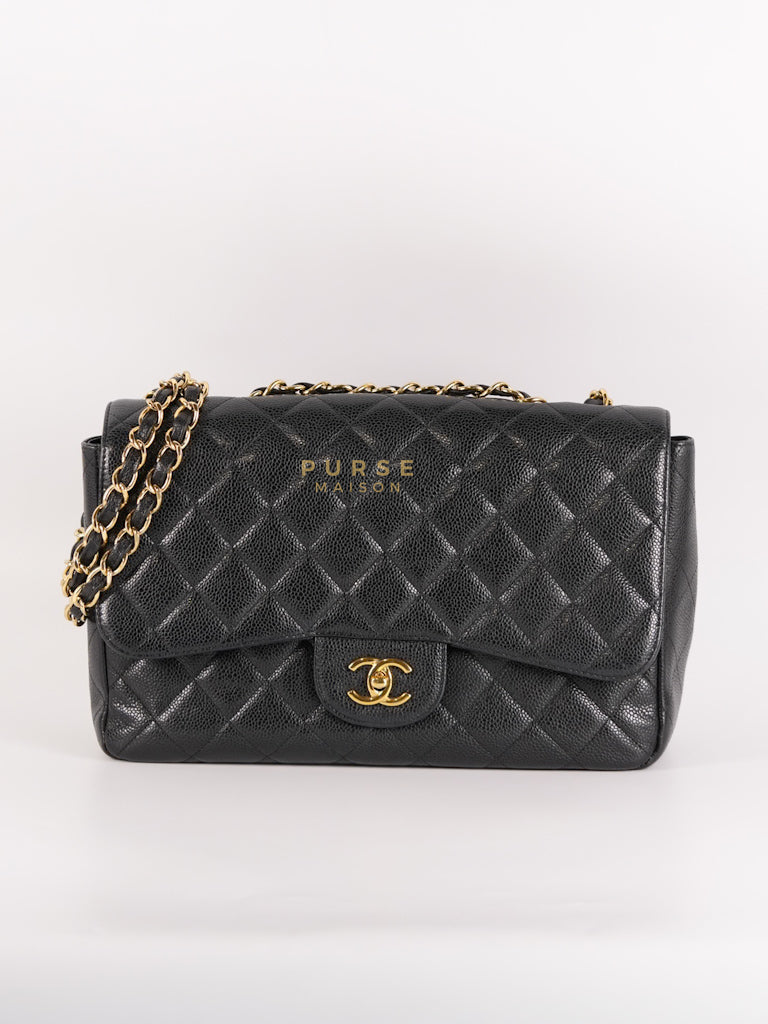 Classic Single Flap Jumbo in Black Quilted Caviar Leather & Gold Hardware Series 13 | Purse Maison Luxury Bags Shop