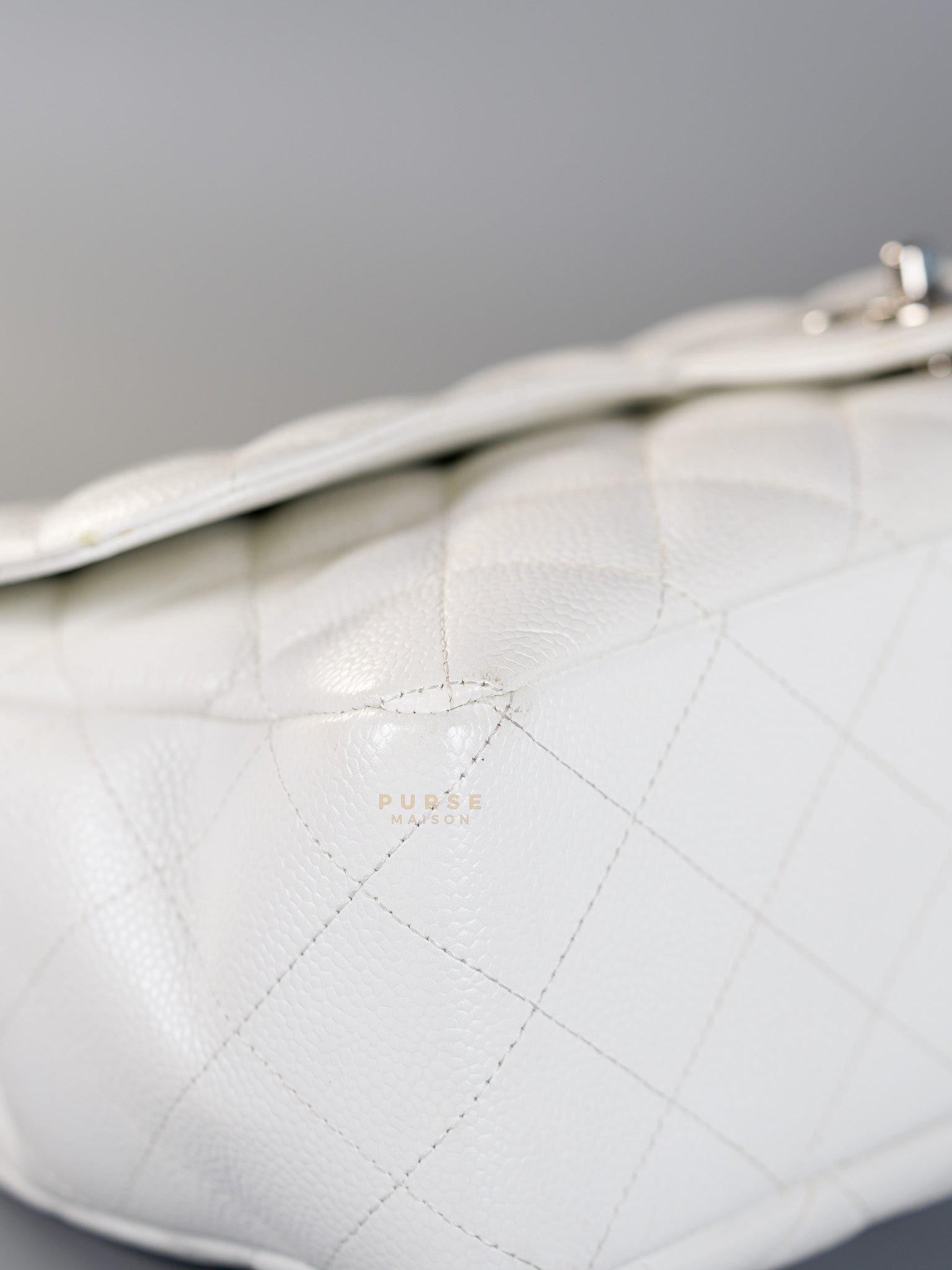 Classic Single Flap Jumbo White Caviar Leather in Silver Hardware Series | Purse Maison Luxury Bags Shop