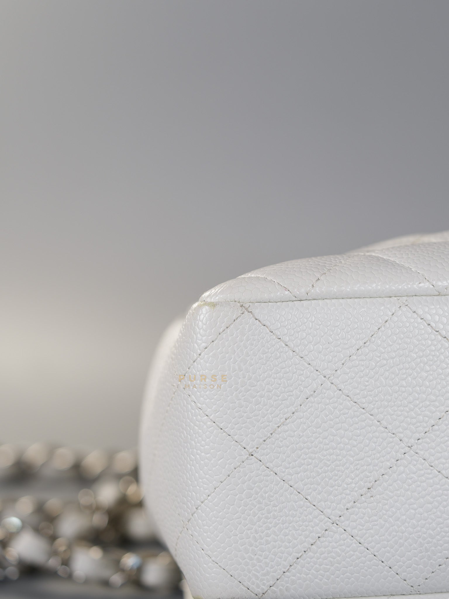 Classic Single Flap Jumbo White Caviar Leather in Silver Hardware Series | Purse Maison Luxury Bags Shop
