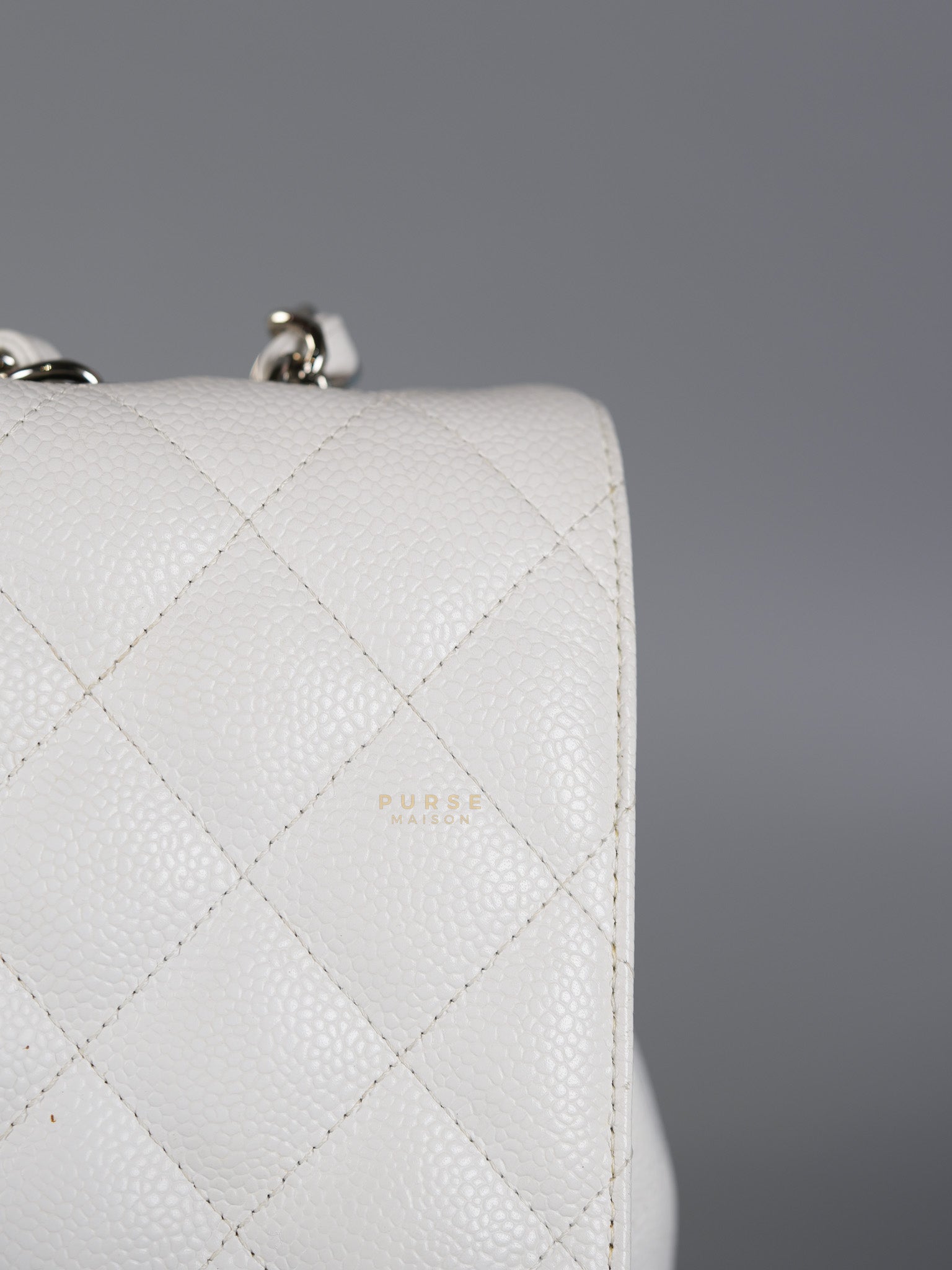 Classic Single Flap Jumbo White Caviar Leather in Silver Hardware Series | Purse Maison Luxury Bags Shop