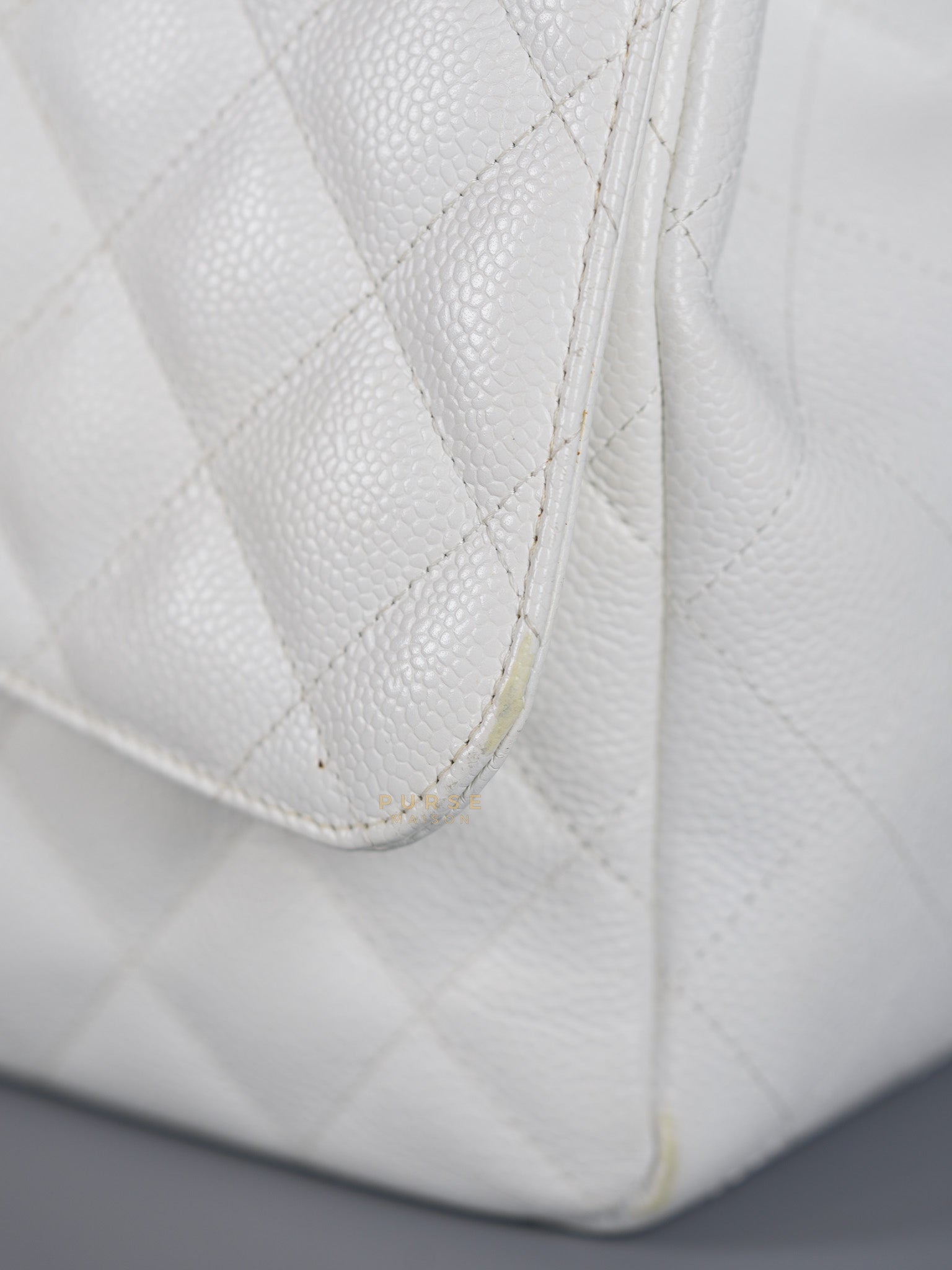 Classic Single Flap Jumbo White Caviar Leather in Silver Hardware Series | Purse Maison Luxury Bags Shop