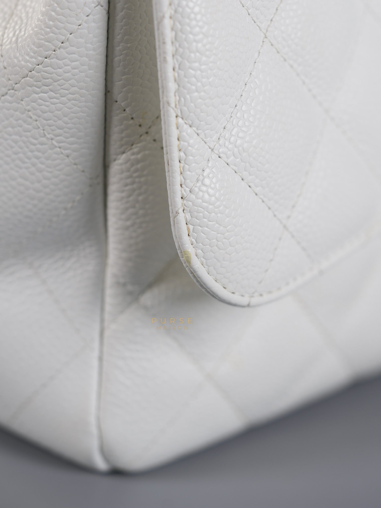 Classic Single Flap Jumbo White Caviar Leather in Silver Hardware Series | Purse Maison Luxury Bags Shop