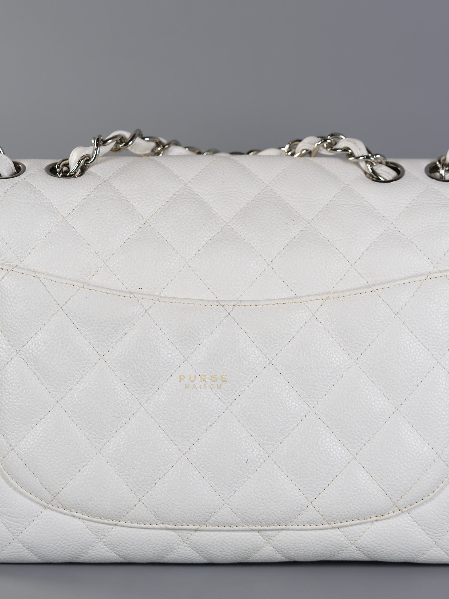 Classic Single Flap Jumbo White Caviar Leather in Silver Hardware Series | Purse Maison Luxury Bags Shop